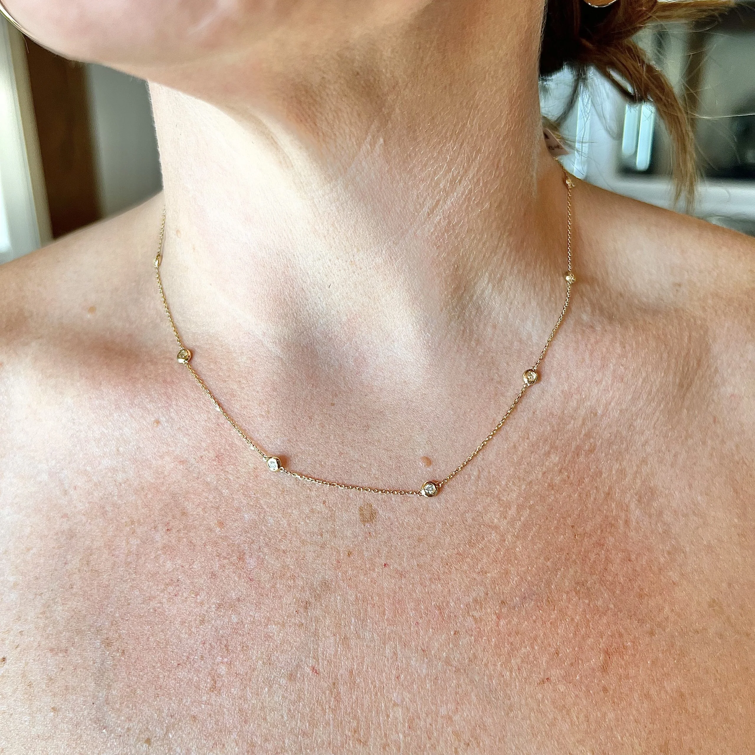 Round Diamond Bezel Necklace in 14k Yellow Gold - Image 4
