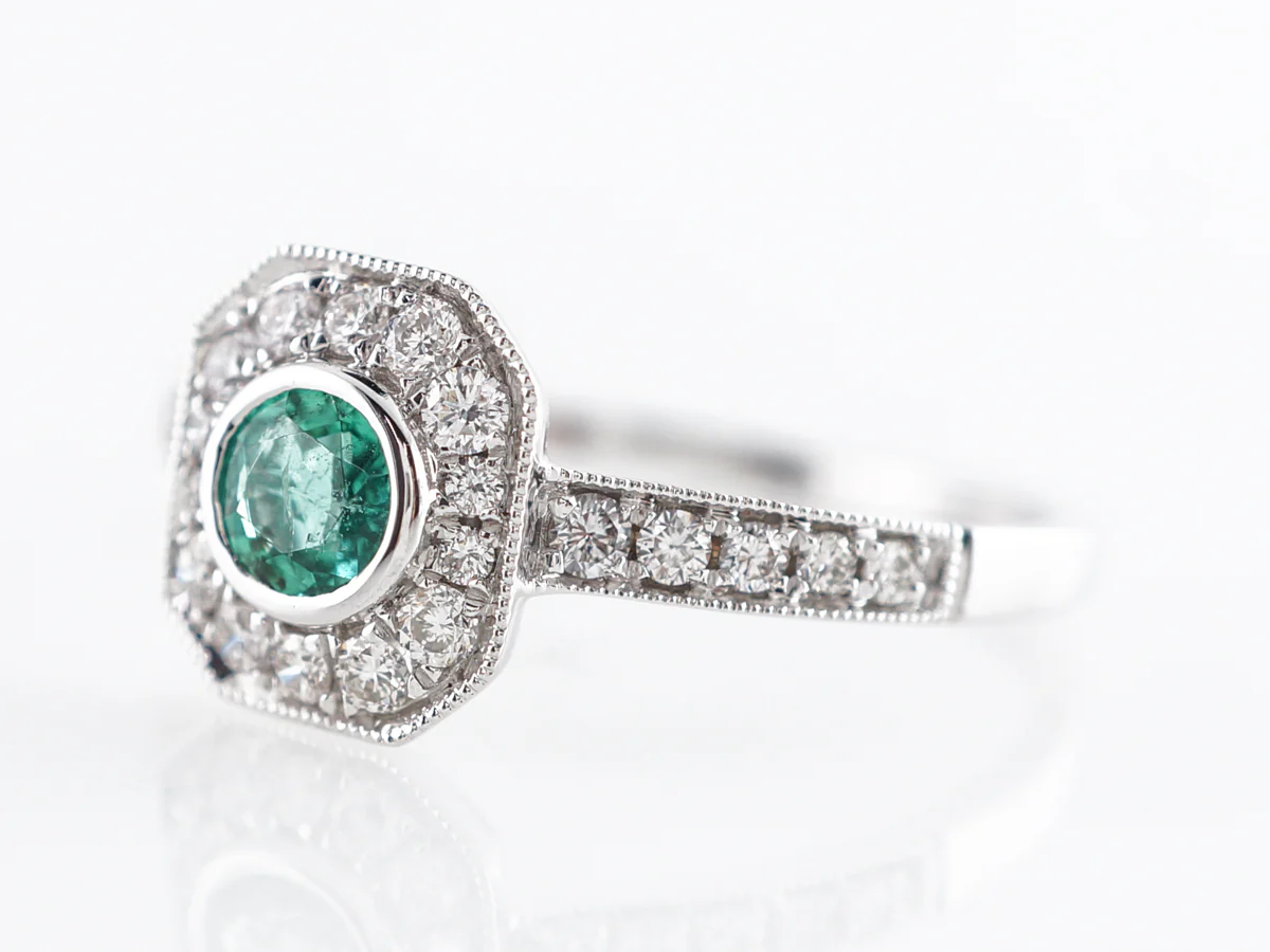 Round Emerald & Diamond Right Hand Ring in 18k - Image 2