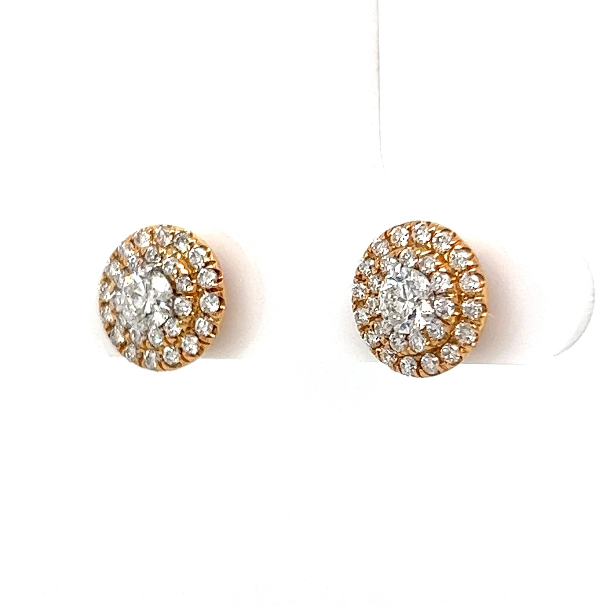 Round Pave Diamond Stud Earrings in 18k Yellow Gold - Image 2