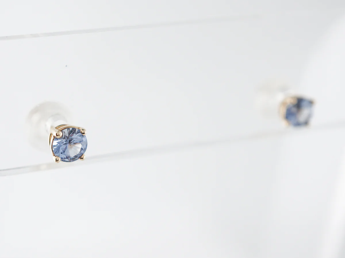 Round Sapphire Stud Earrings in 14k Yellow Gold - Image 2