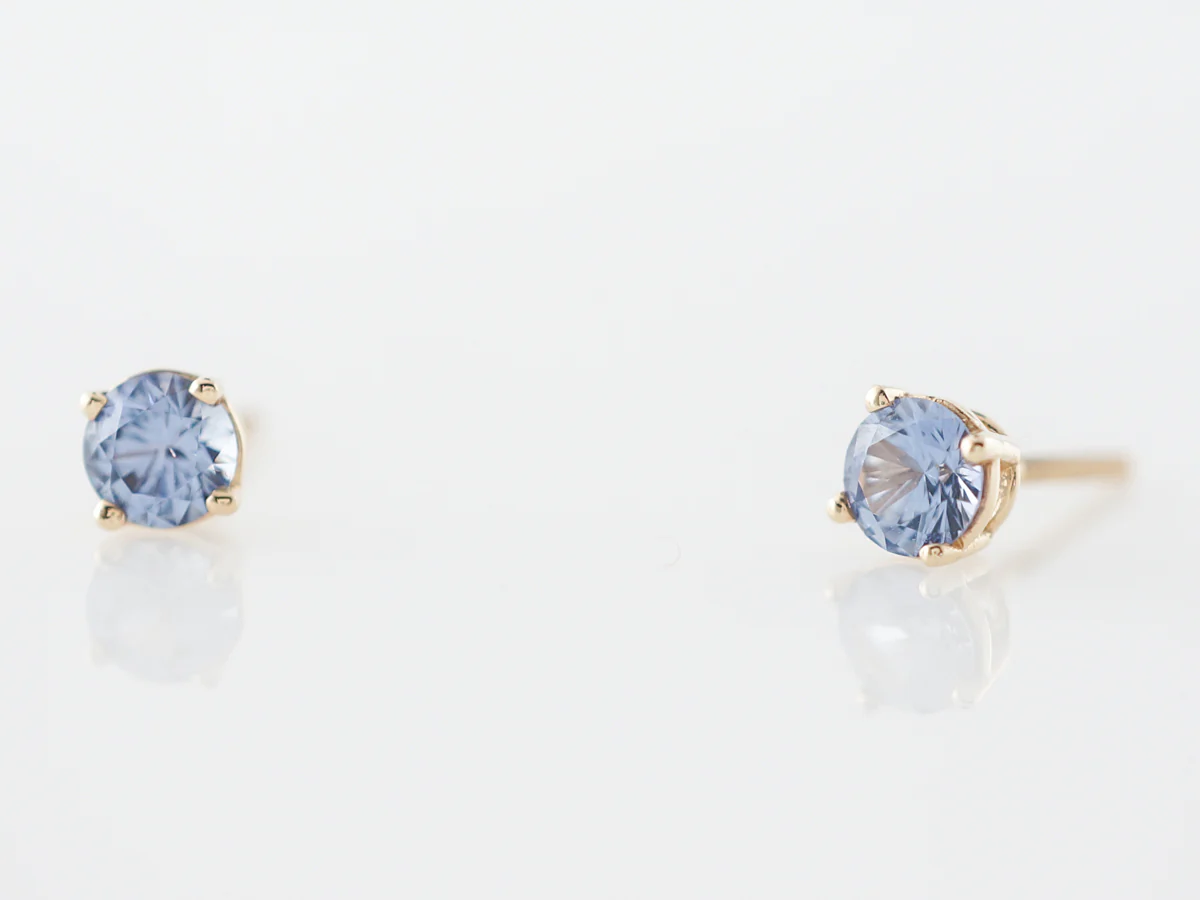 Round Sapphire Stud Earrings in 14k Yellow Gold - Image 4