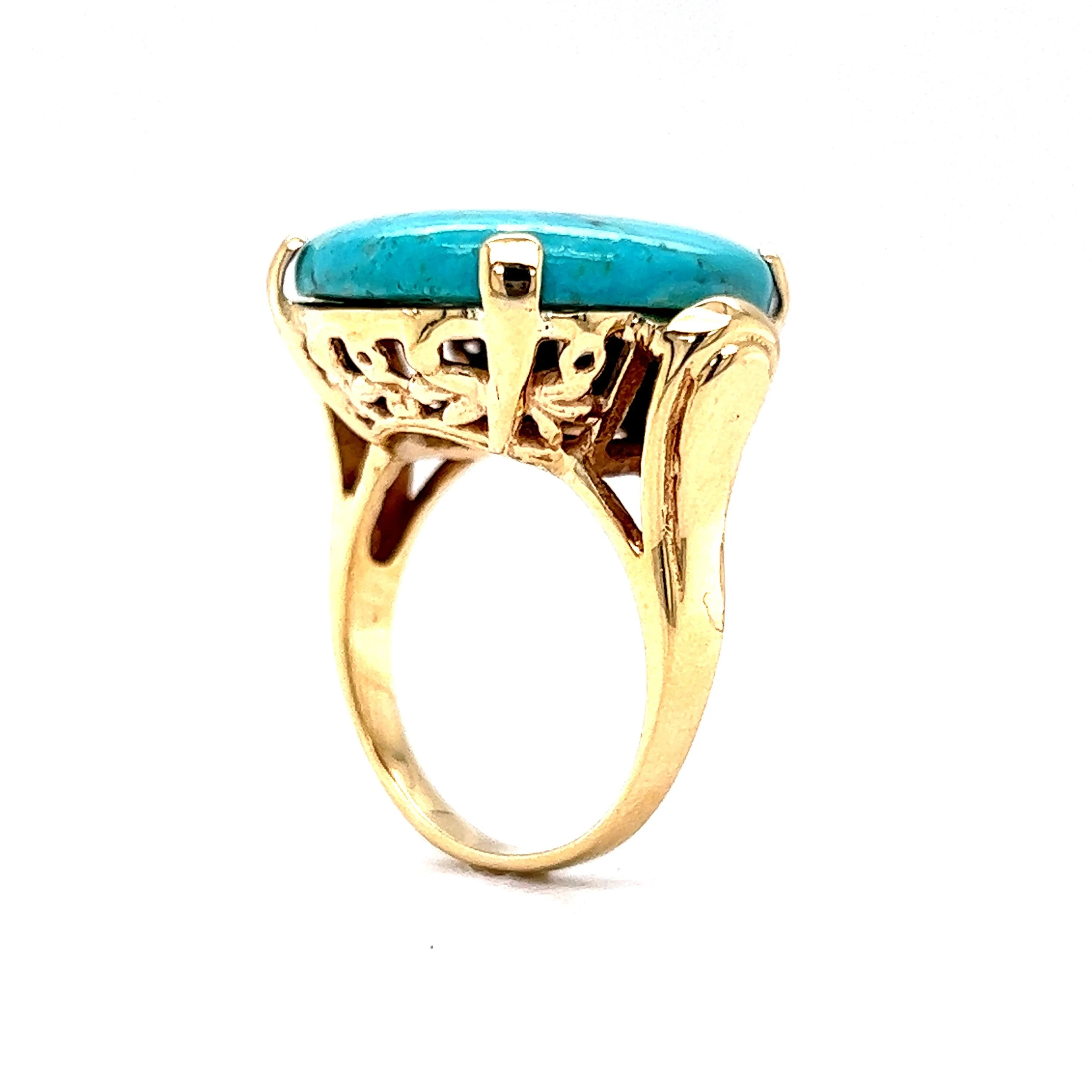 Round Turquoise Mid-Century Cocktail Ring in 14k Yellow Gold - Image 5