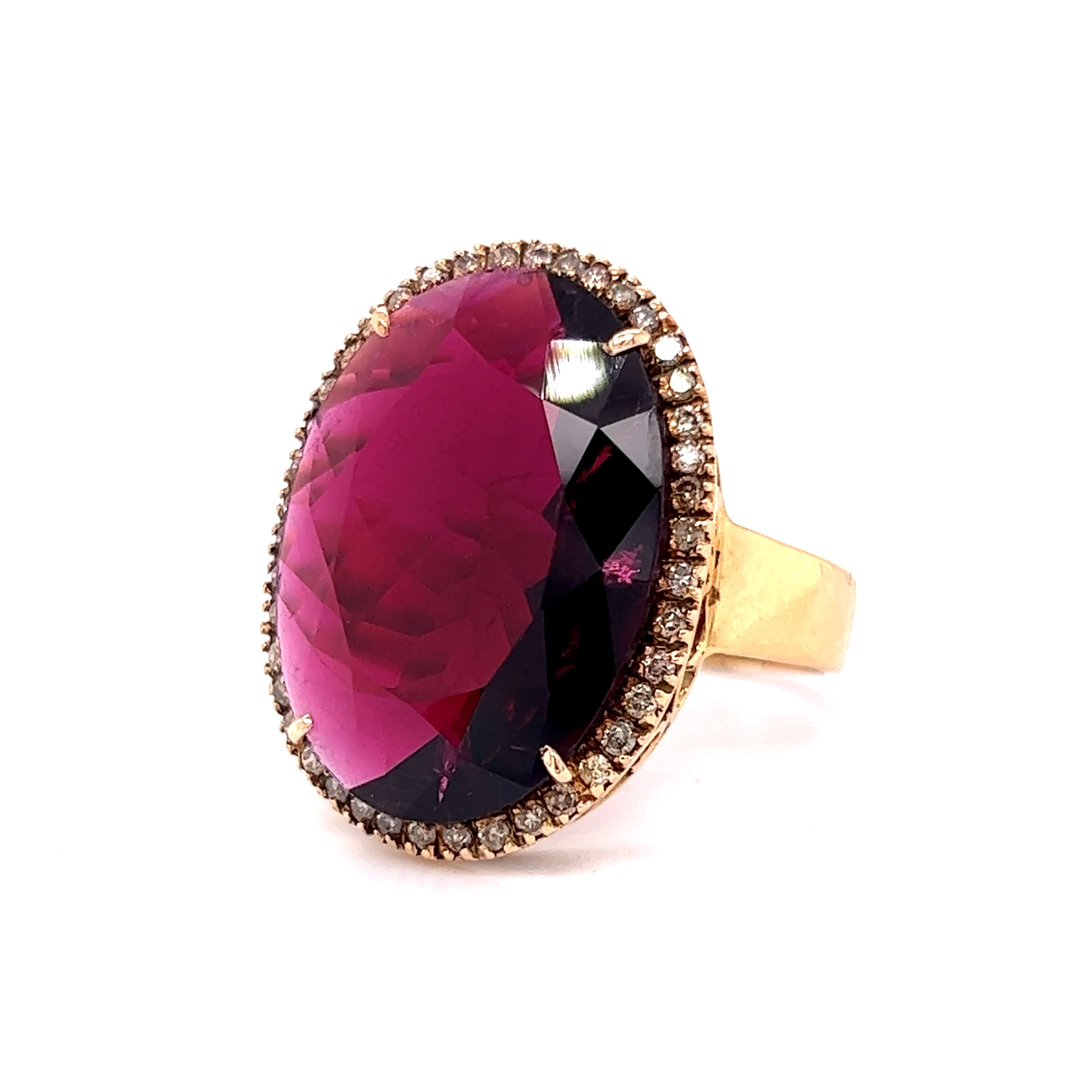 Rubellite & Diamond Cocktail Ring 18k Yellow Gold - Image 2