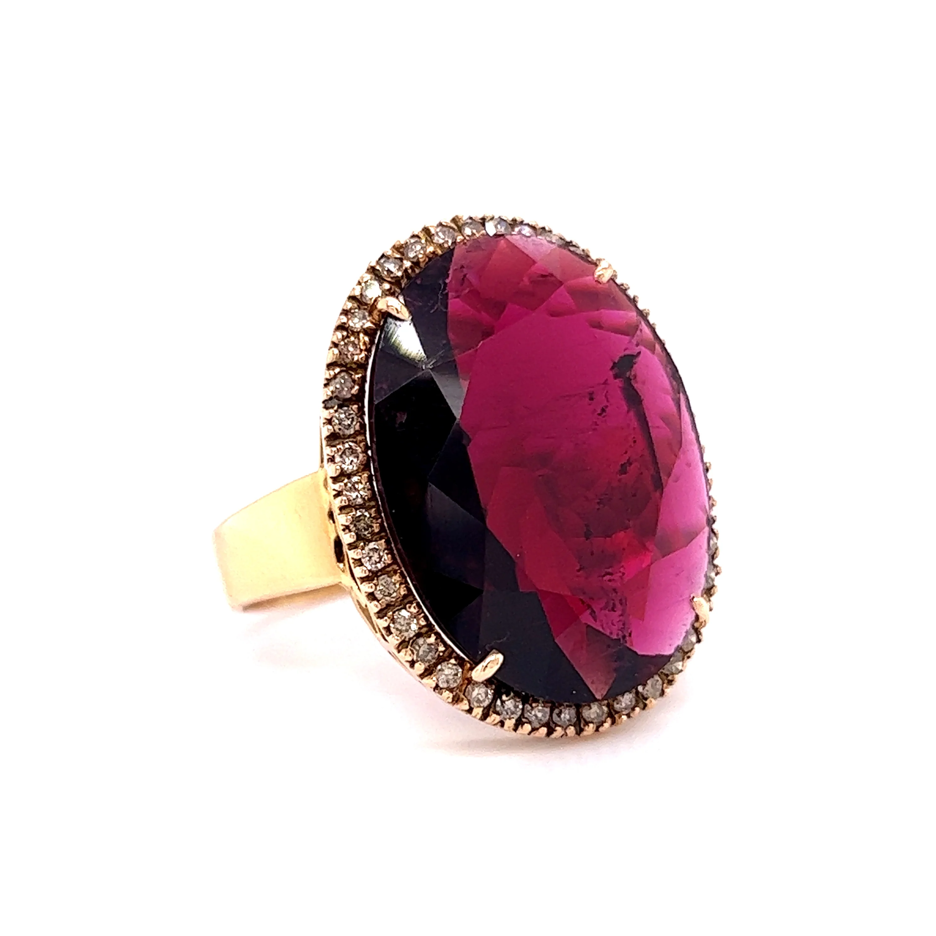 Rubellite & Diamond Cocktail Ring 18k Yellow Gold - Image 3