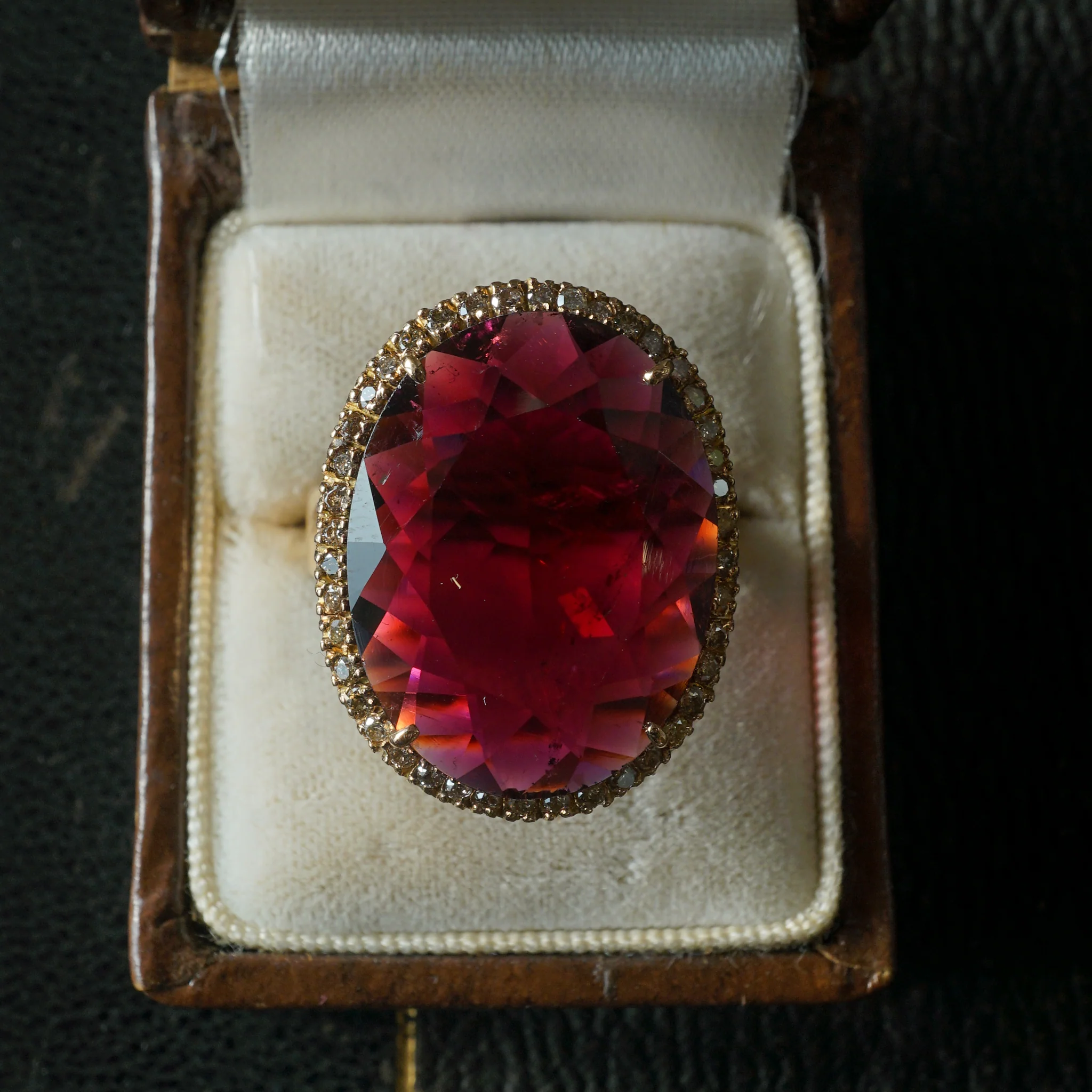 Rubellite & Diamond Cocktail Ring 18k Yellow Gold - Image 7