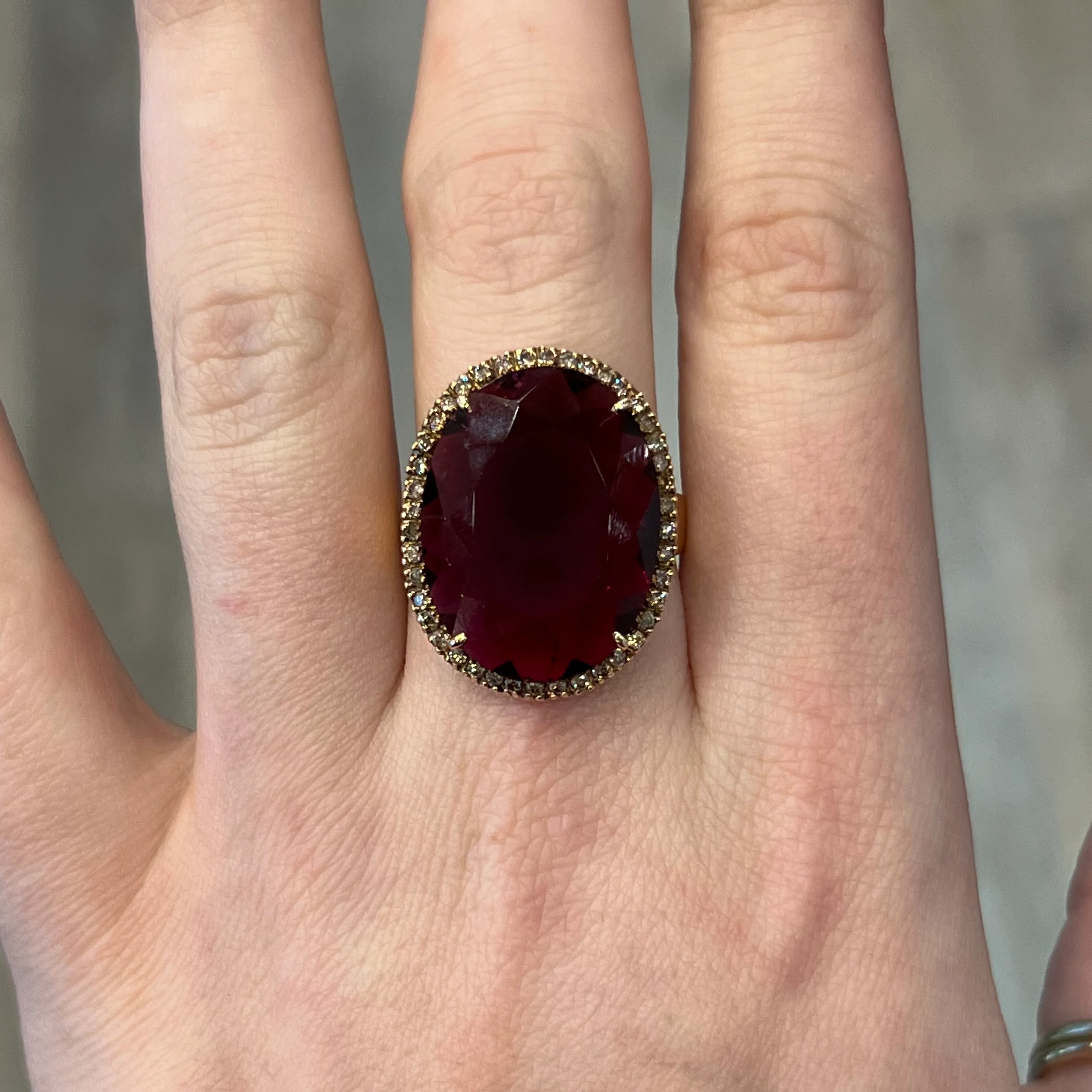 Rubellite & Diamond Cocktail Ring 18k Yellow Gold - Image 8