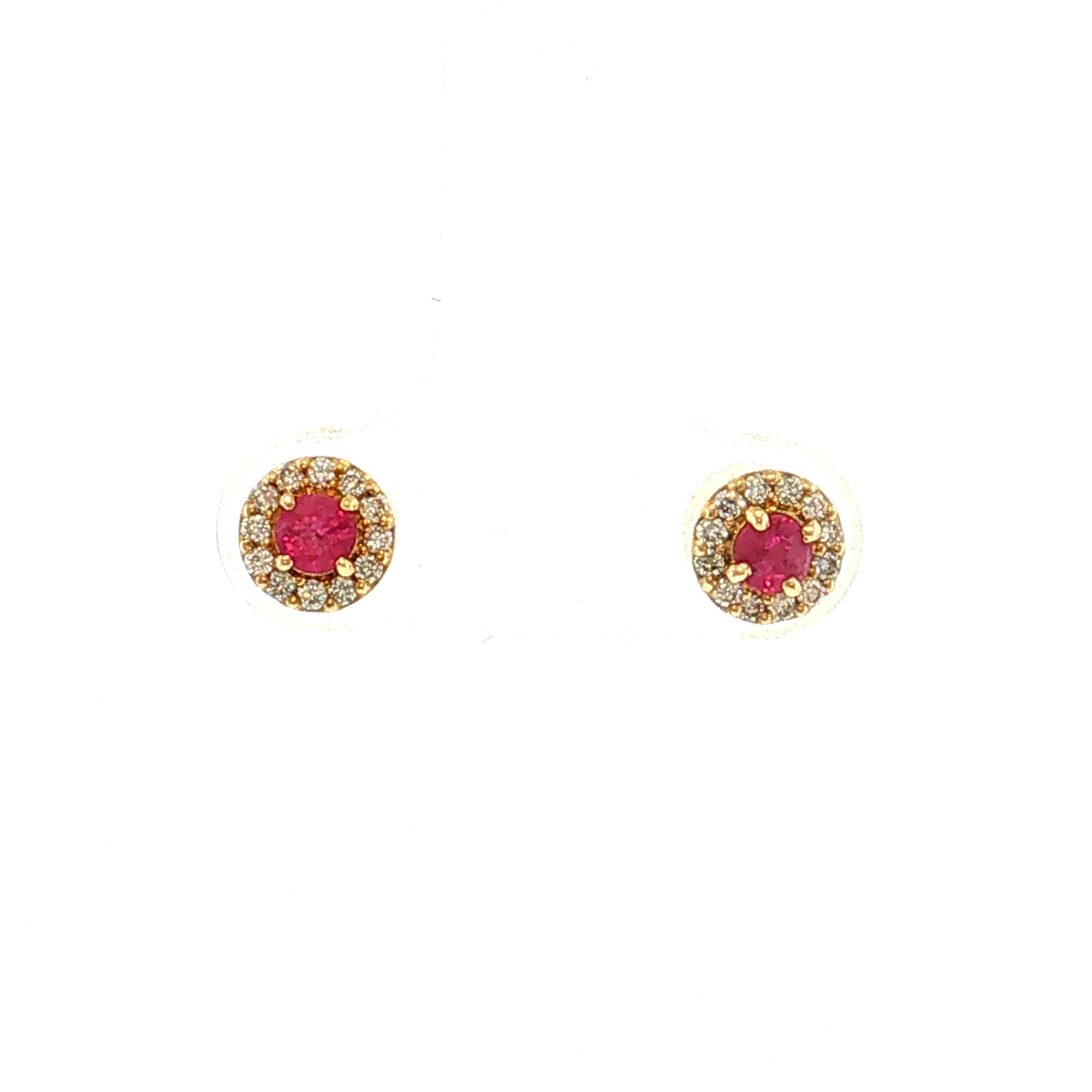 Ruby & Diamond Halo Stud Earrings 18k