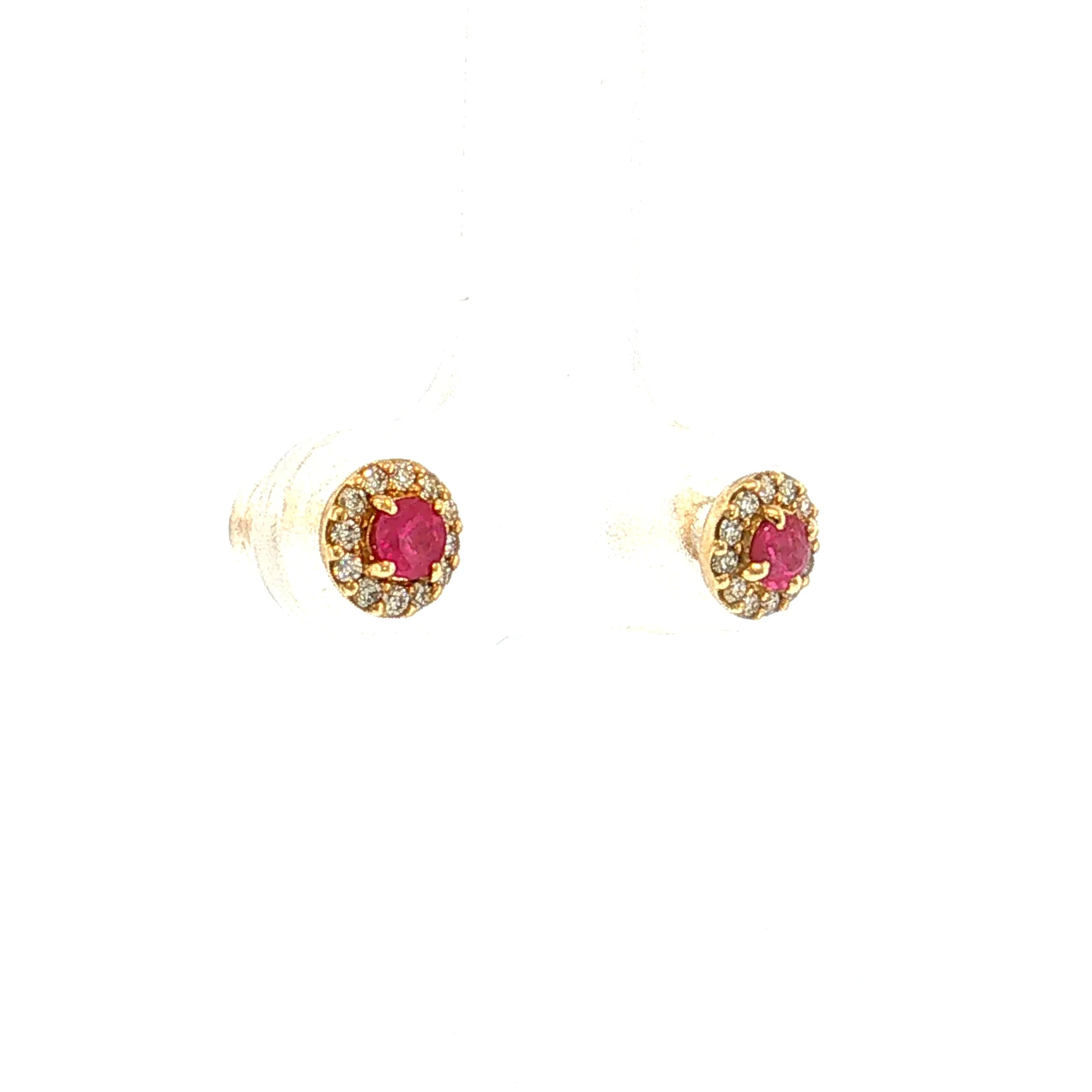 Ruby & Diamond Halo Stud Earrings 18k - Image 3