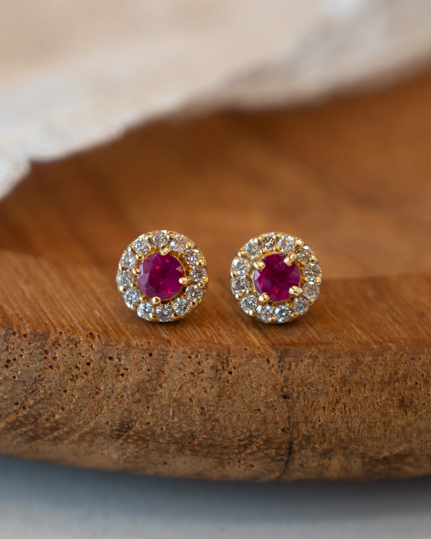 Ruby & Diamond Halo Stud Earrings 18k - Image 4