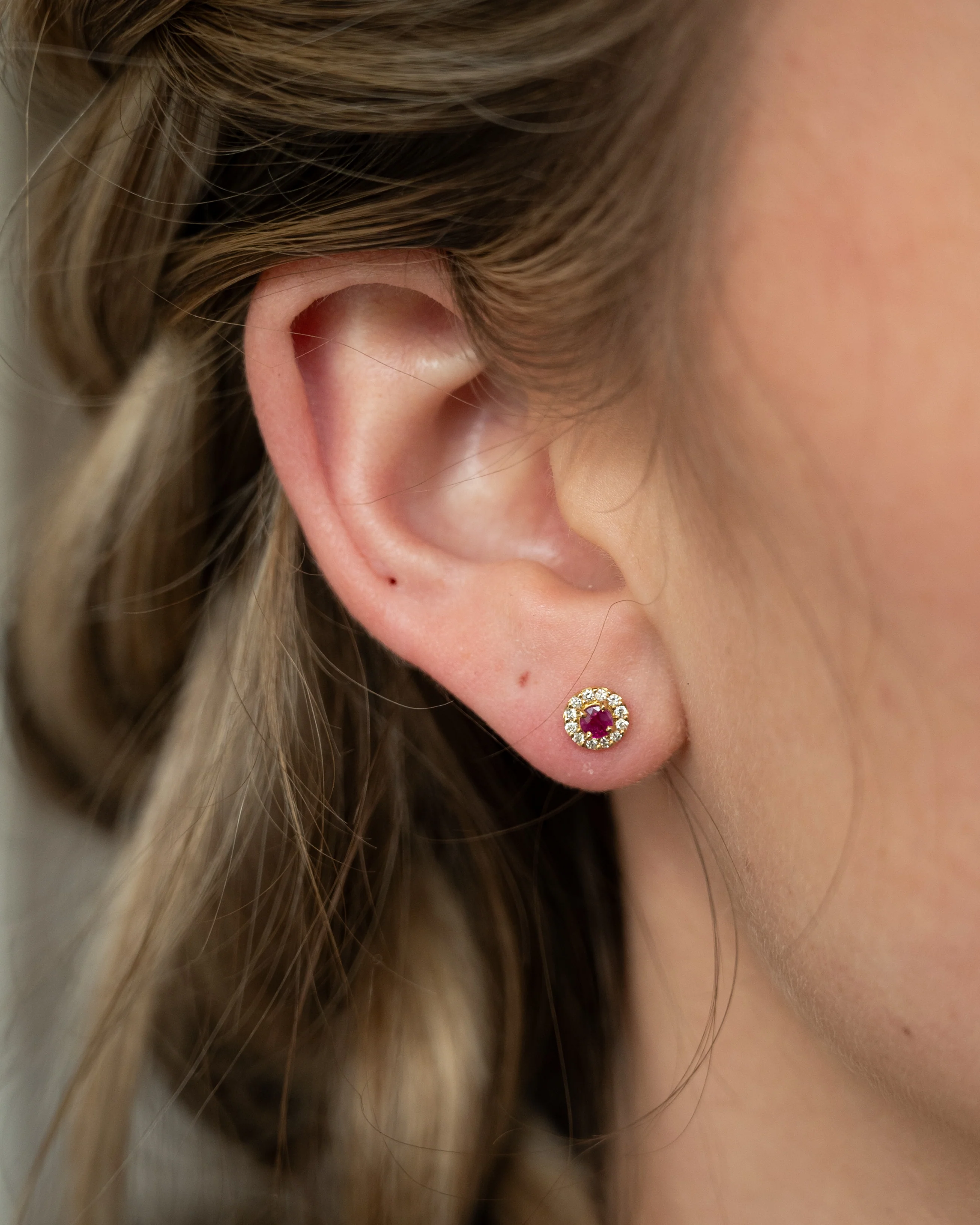 Ruby & Diamond Halo Stud Earrings 18k - Image 5