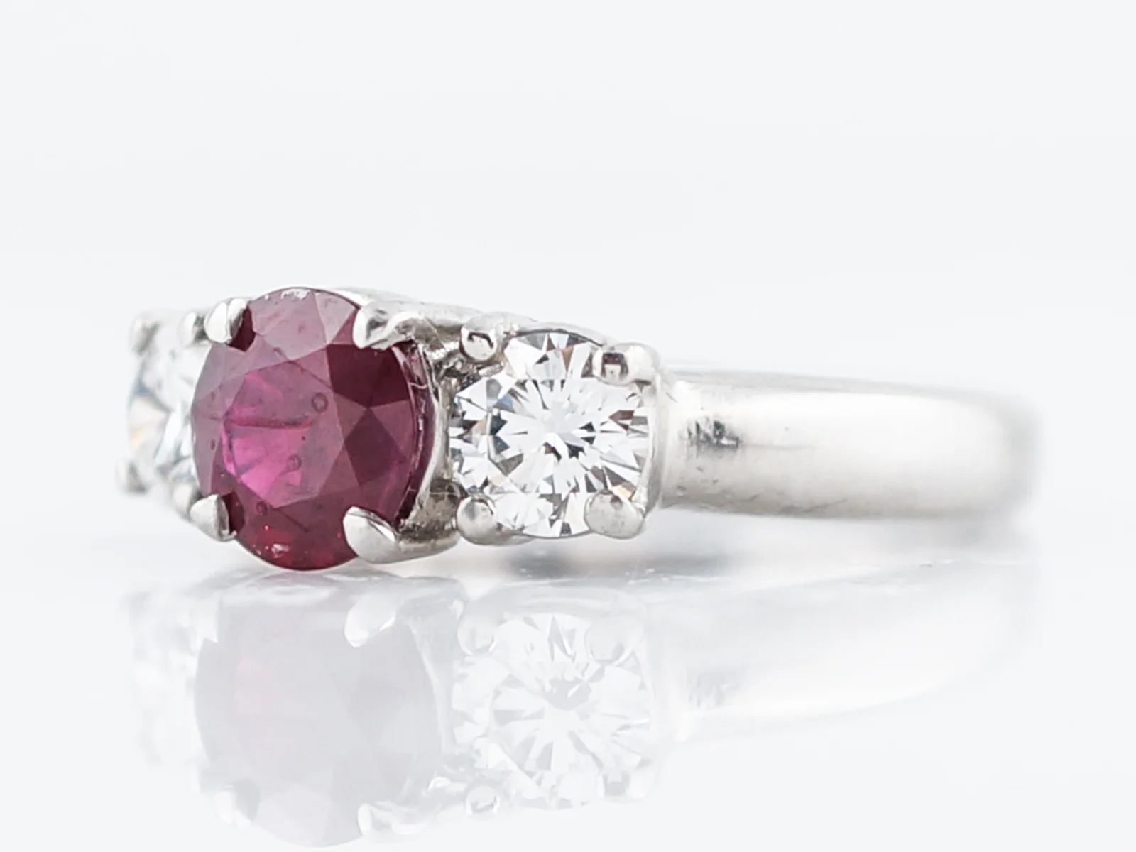 Ruby & Diamond Three Stone Engagement Ring in Platinum - Image 2
