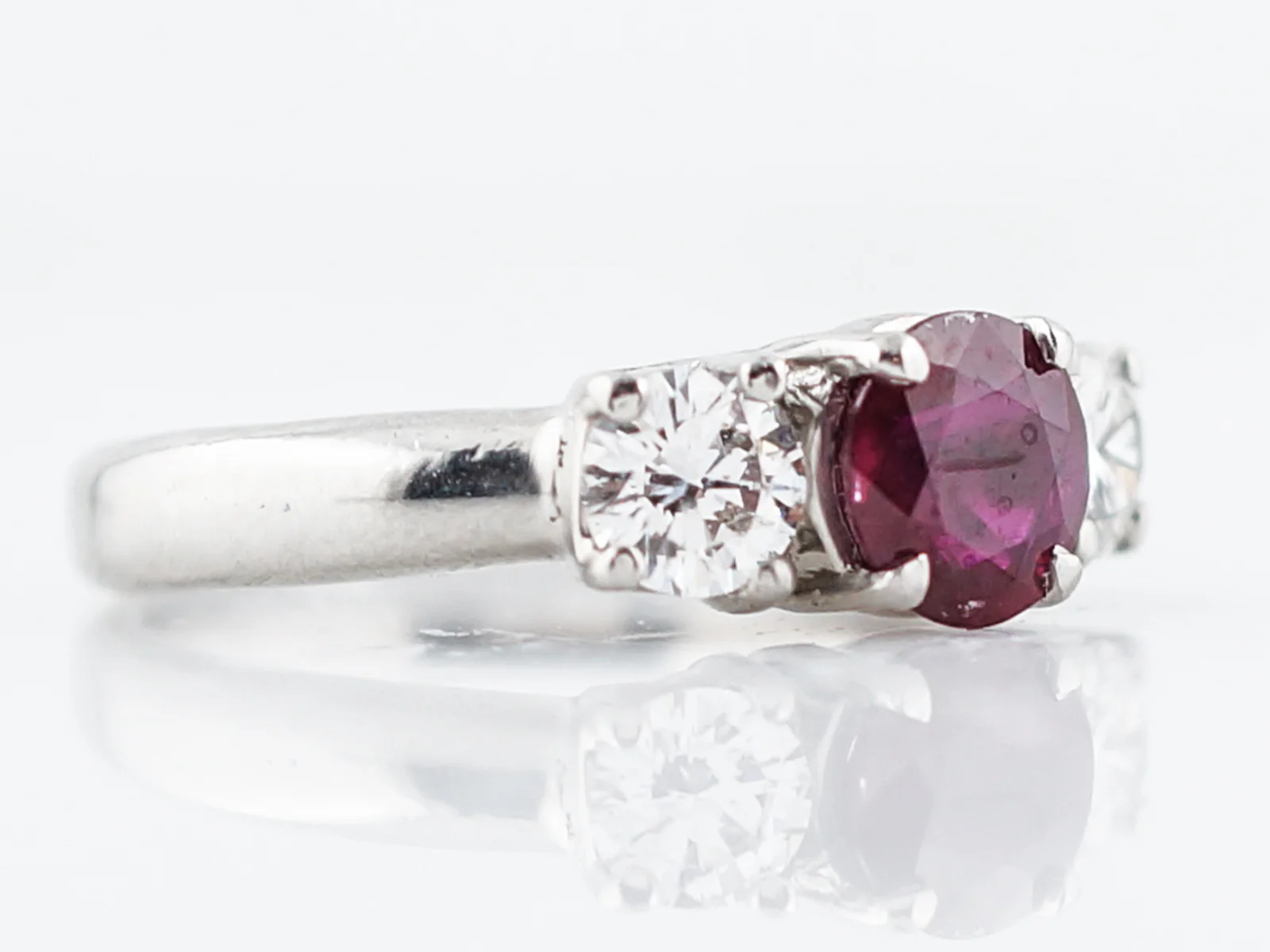 Ruby & Diamond Three Stone Engagement Ring in Platinum - Image 3