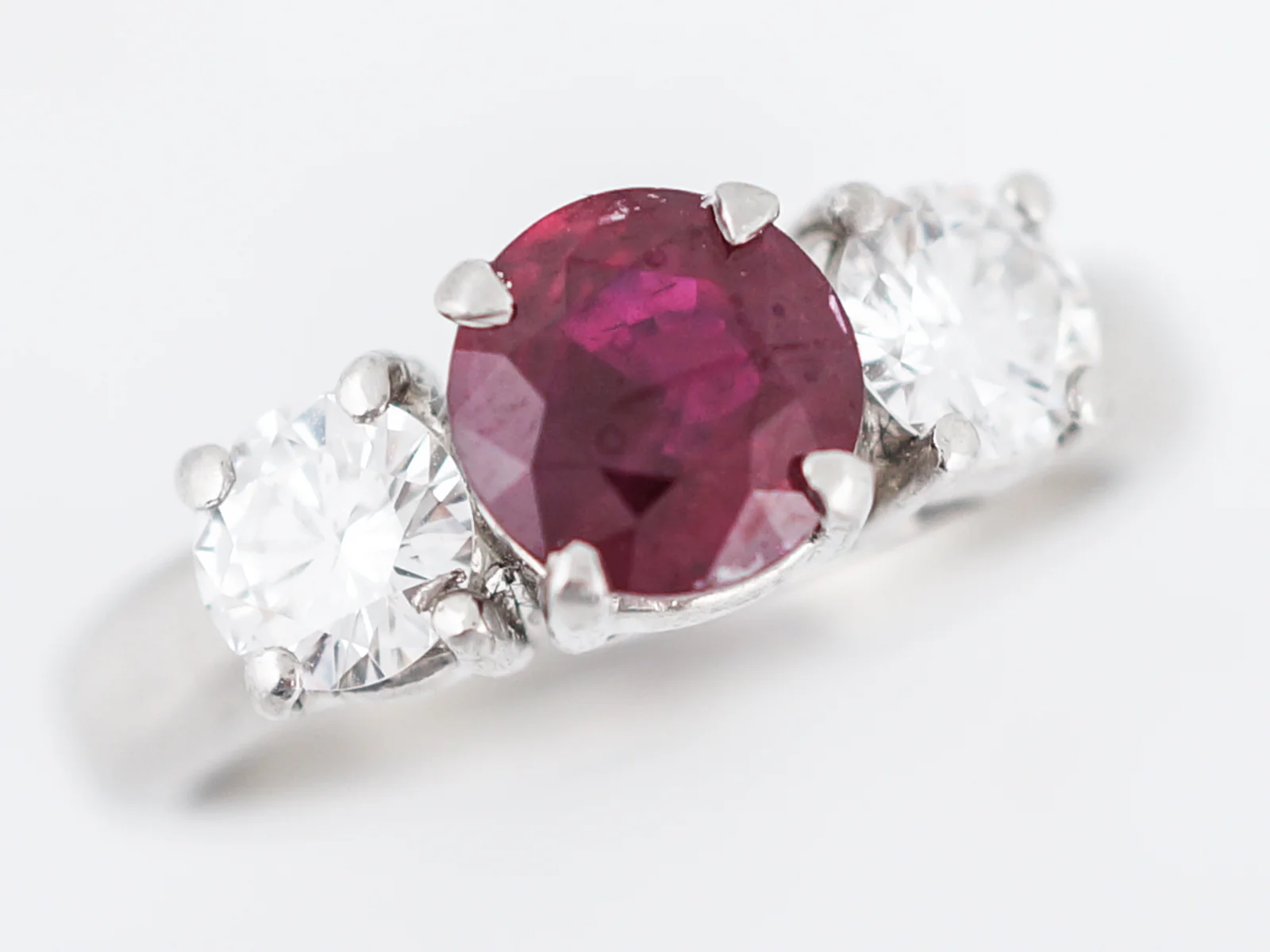 Ruby & Diamond Three Stone Engagement Ring in Platinum - Image 4