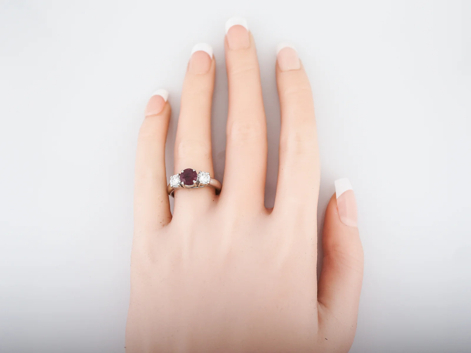 Ruby & Diamond Three Stone Engagement Ring in Platinum - Image 6