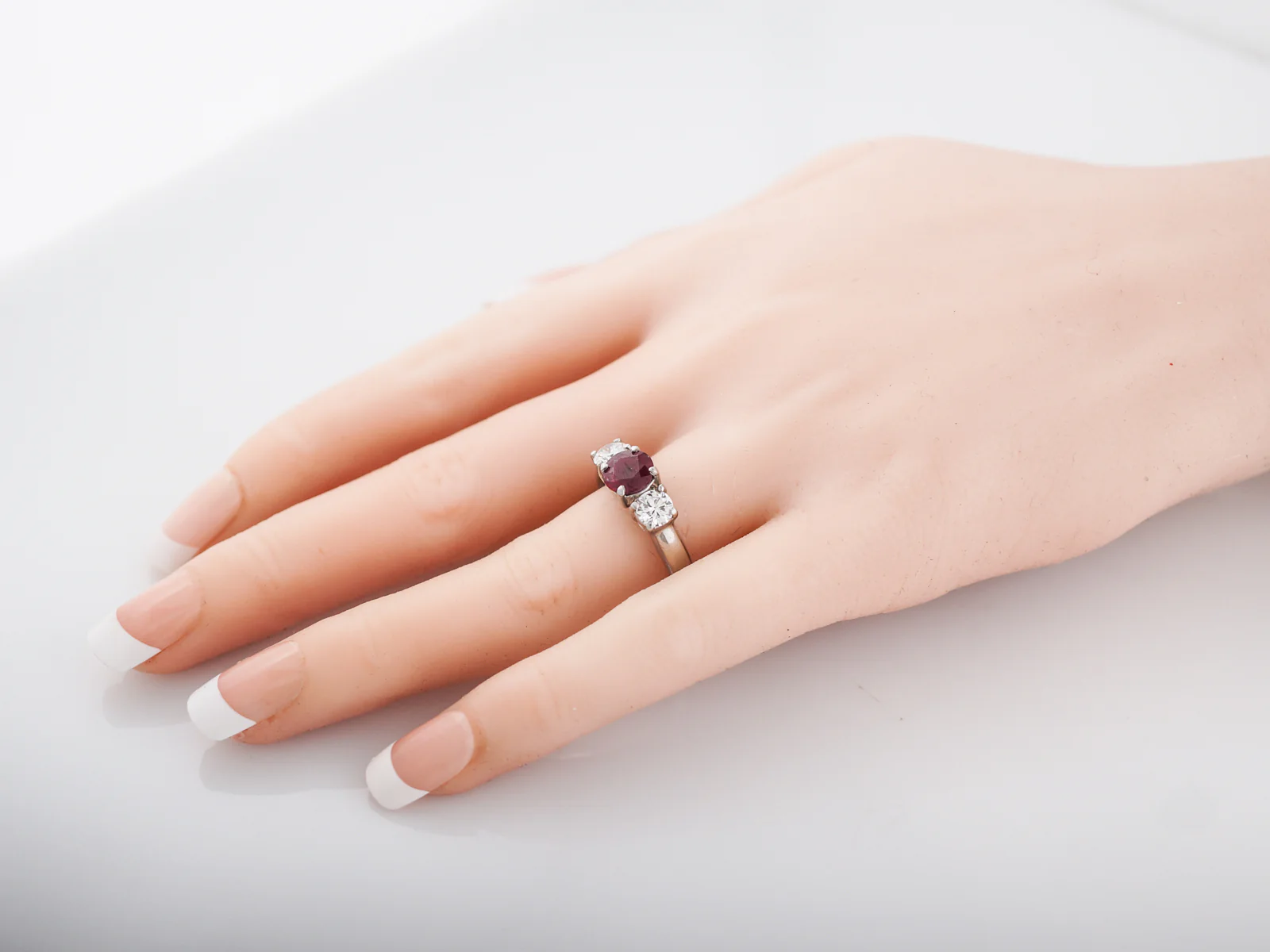 Ruby & Diamond Three Stone Engagement Ring in Platinum - Image 7