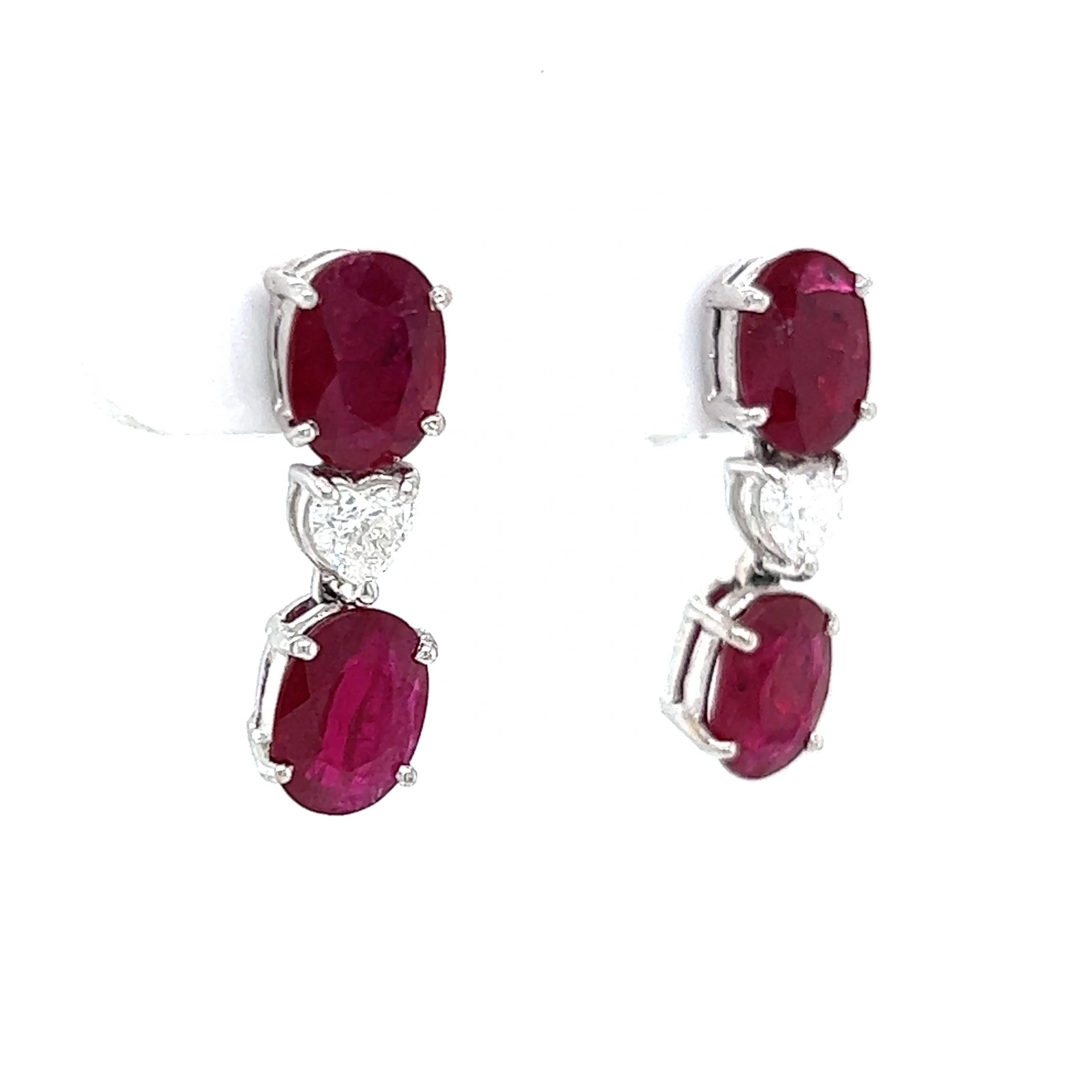 Ruby & Heart Cut Diamond Drop Earrings in 18k White Gold - Image 2