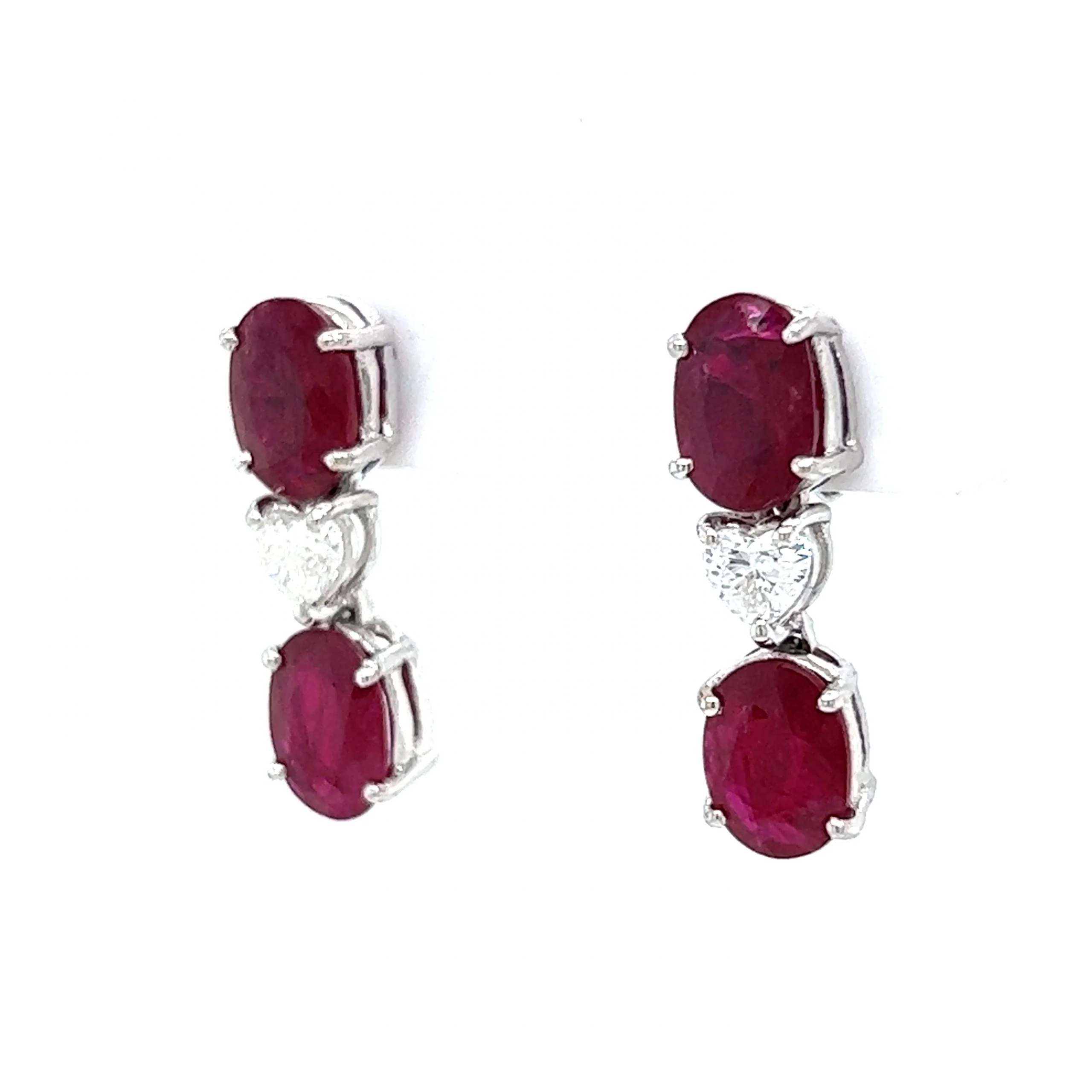 Ruby & Heart Cut Diamond Drop Earrings in 18k White Gold - Image 3