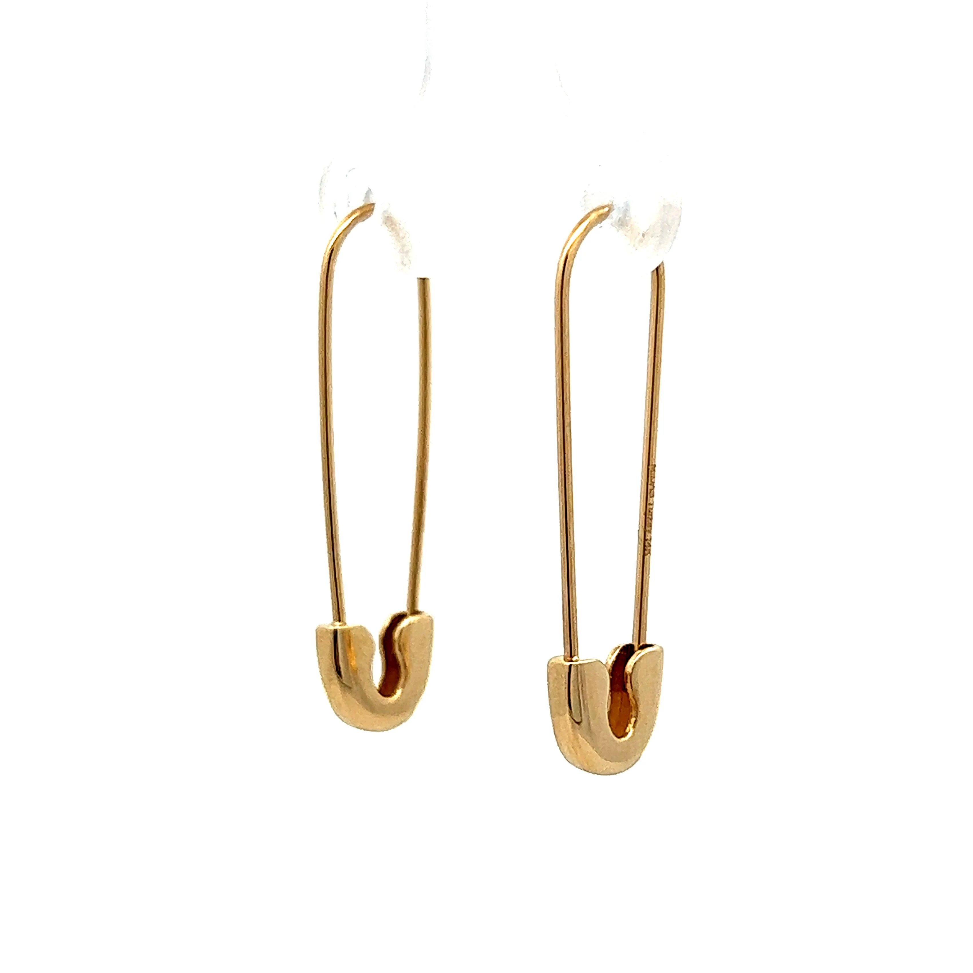 Safety Pin Drop Earrings in 14k Yellow Gold - Image 2