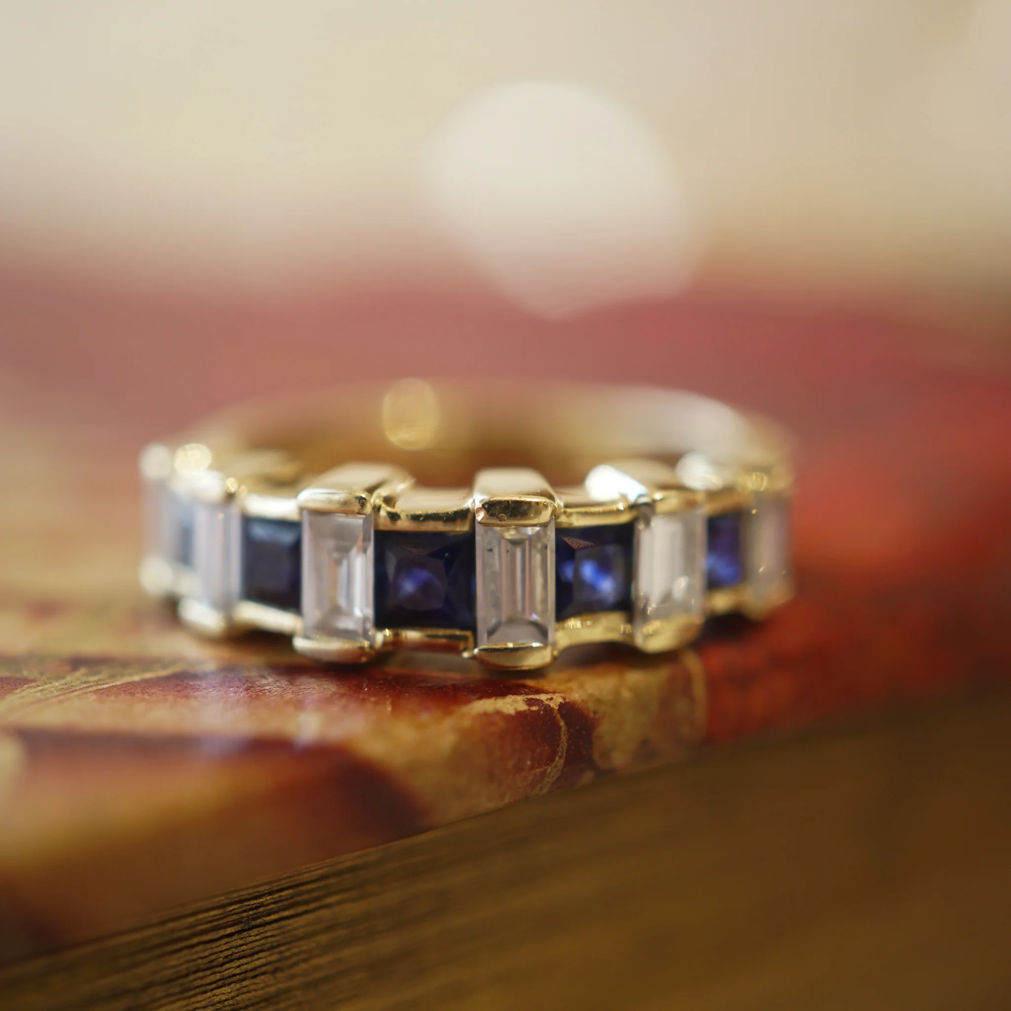 Sapphire & Baguette Diamond Wedding Band in 14k Yellow Gold - Image 6