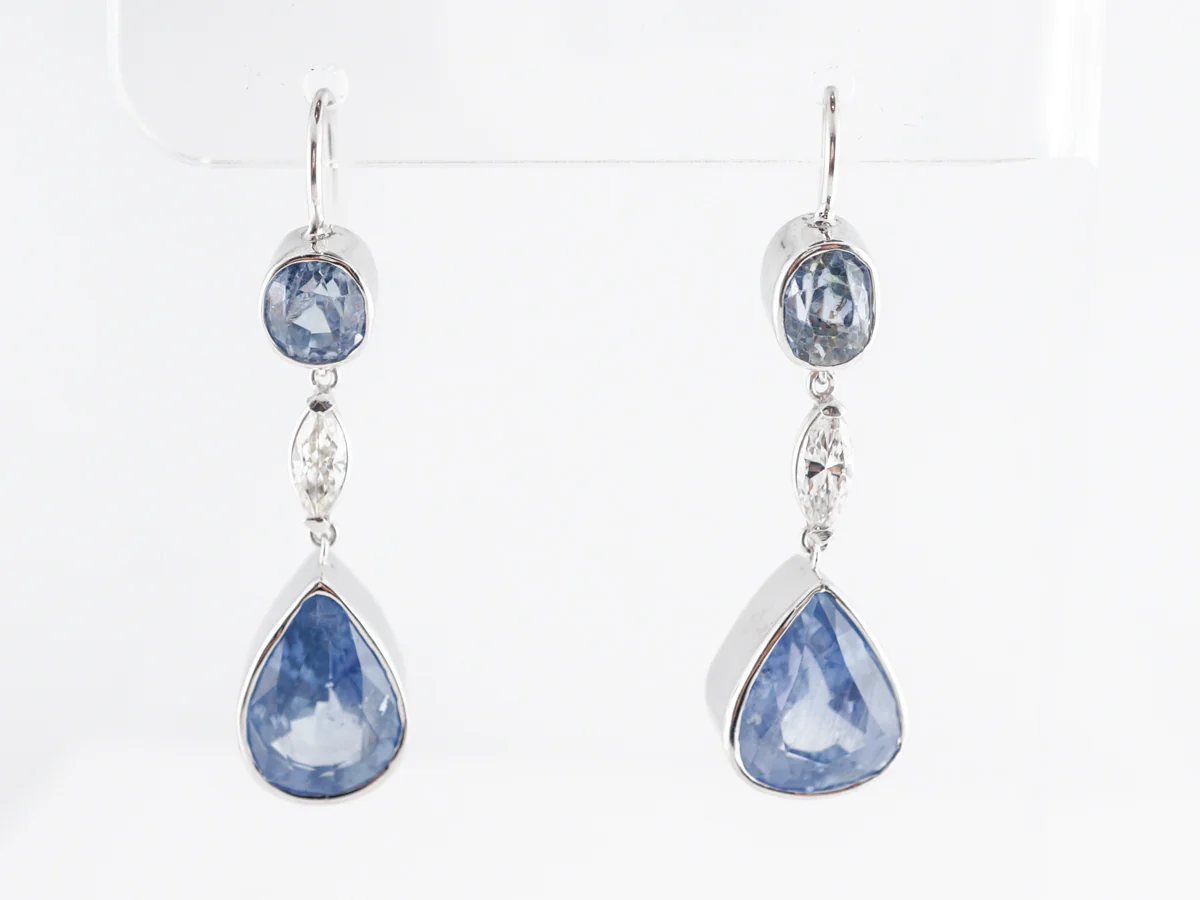 Sapphire & Diamond Dangle Earrings 18K White Gold