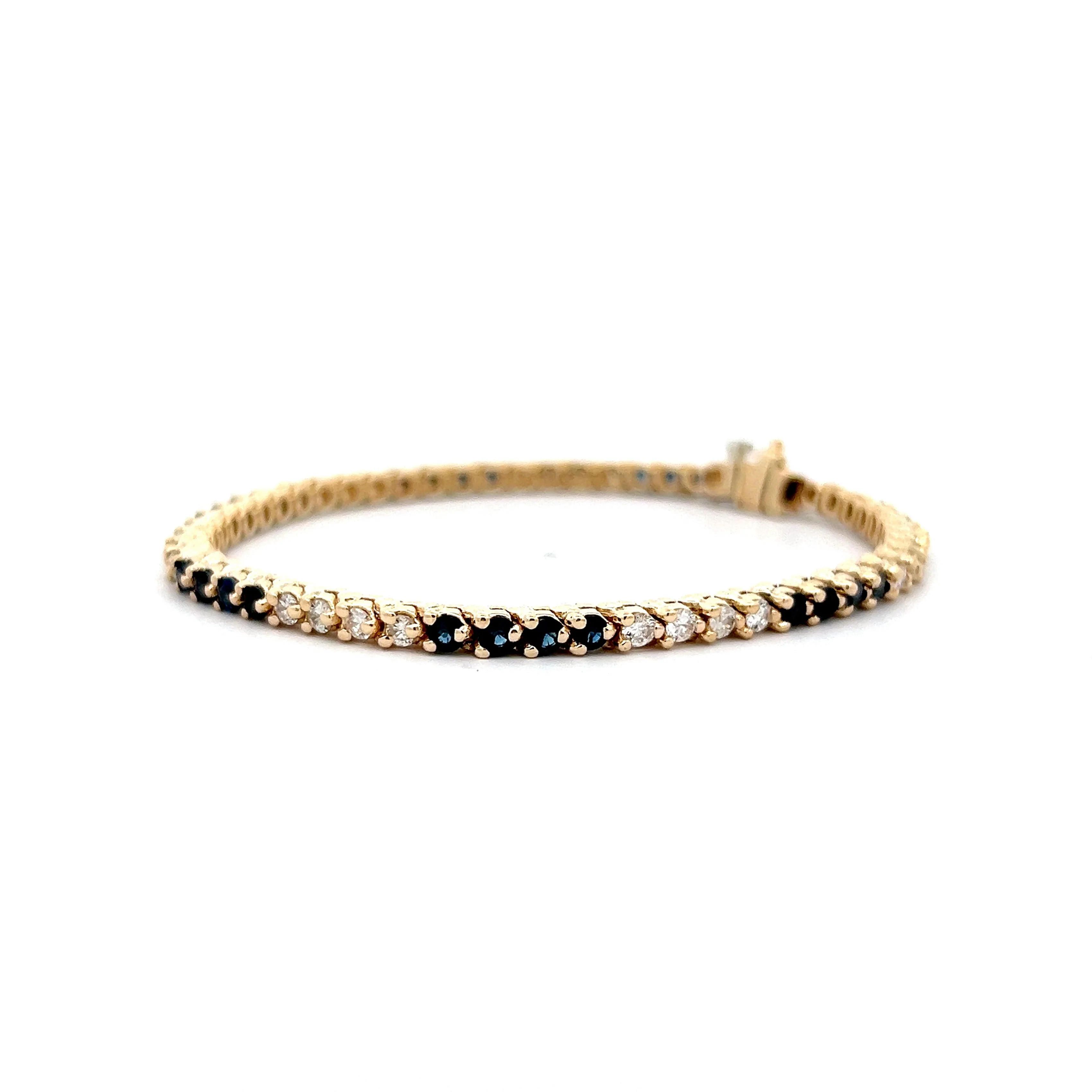 Sapphire & Diamond Tennis Bracelet in 14k Yellow Gold - Image 2
