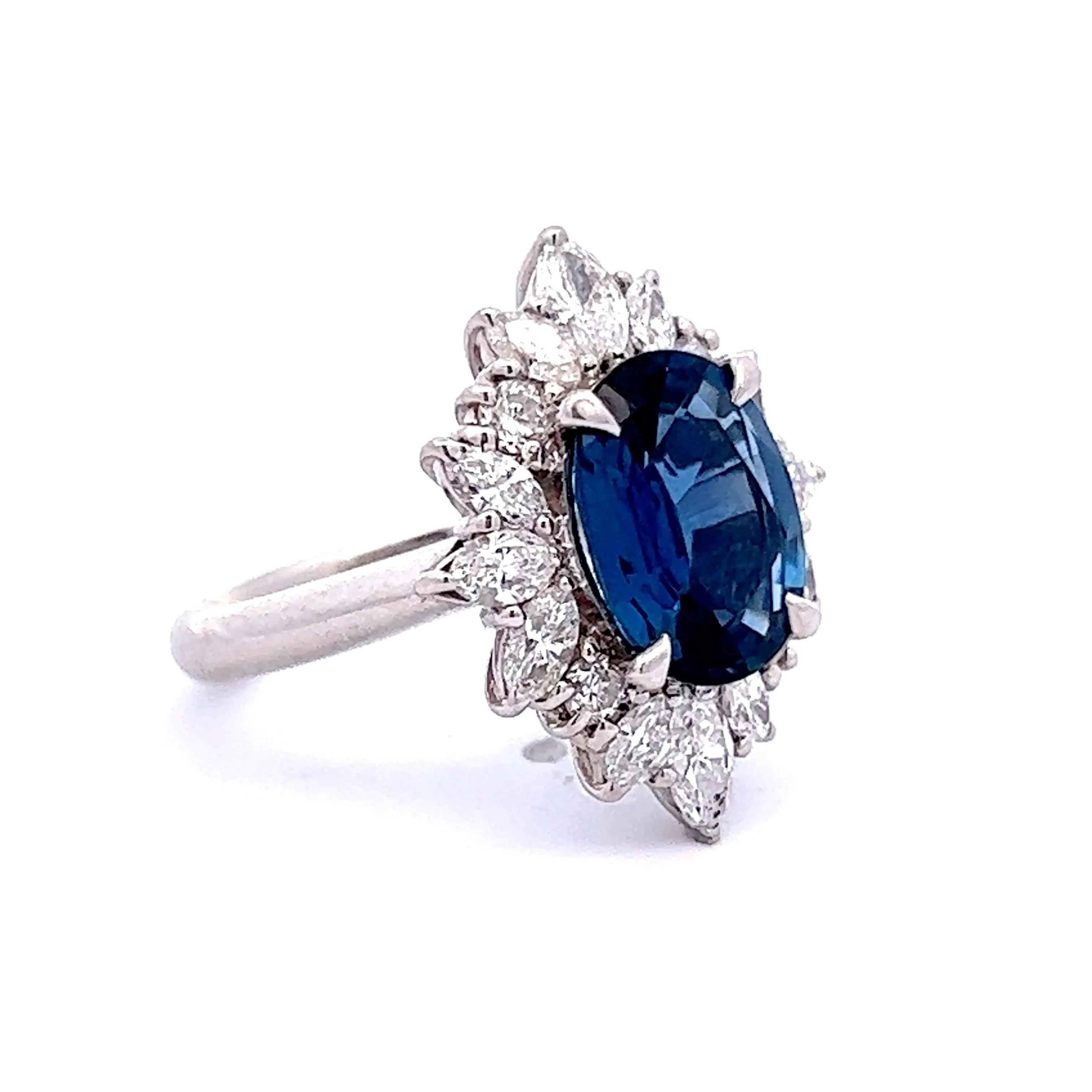 Sapphire & Marquise Cut Diamond Halo Ring in Platinum - Image 3