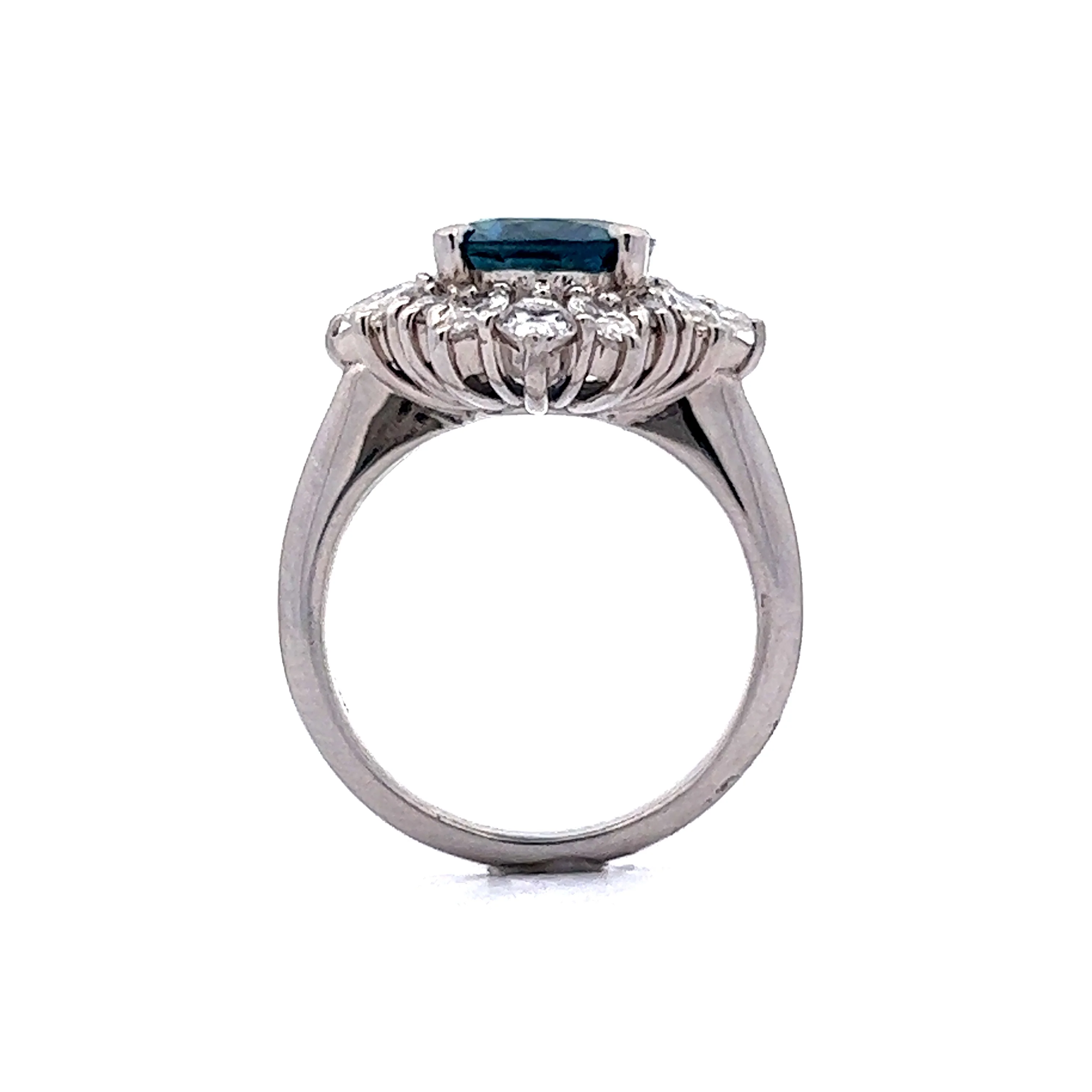 Sapphire & Marquise Cut Diamond Halo Ring in Platinum - Image 4