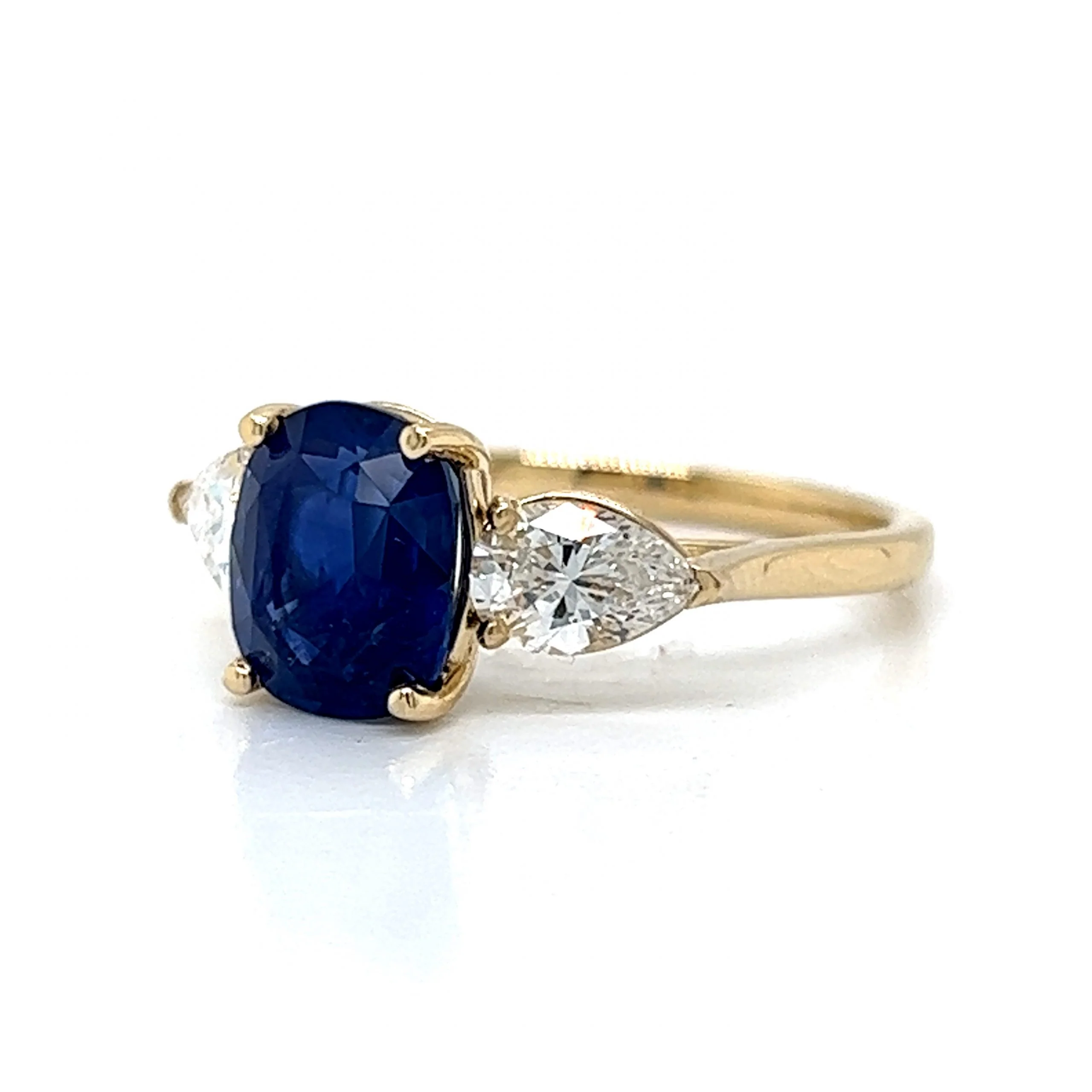 Sapphire & Pear Cut Diamond Engagement Ring in 14k Gold - Image 2