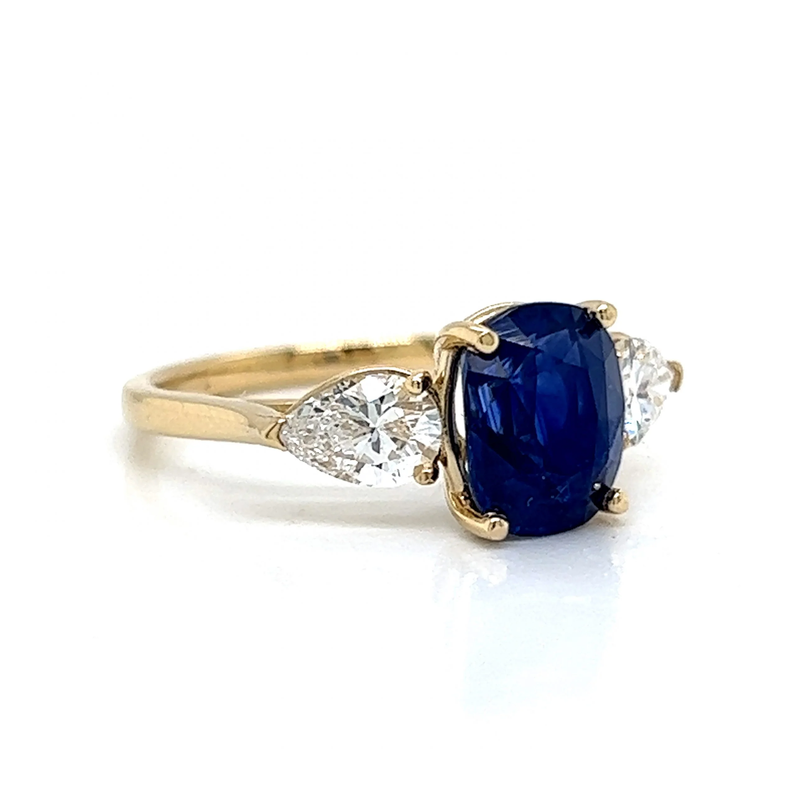 Sapphire & Pear Cut Diamond Engagement Ring in 14k Gold - Image 3