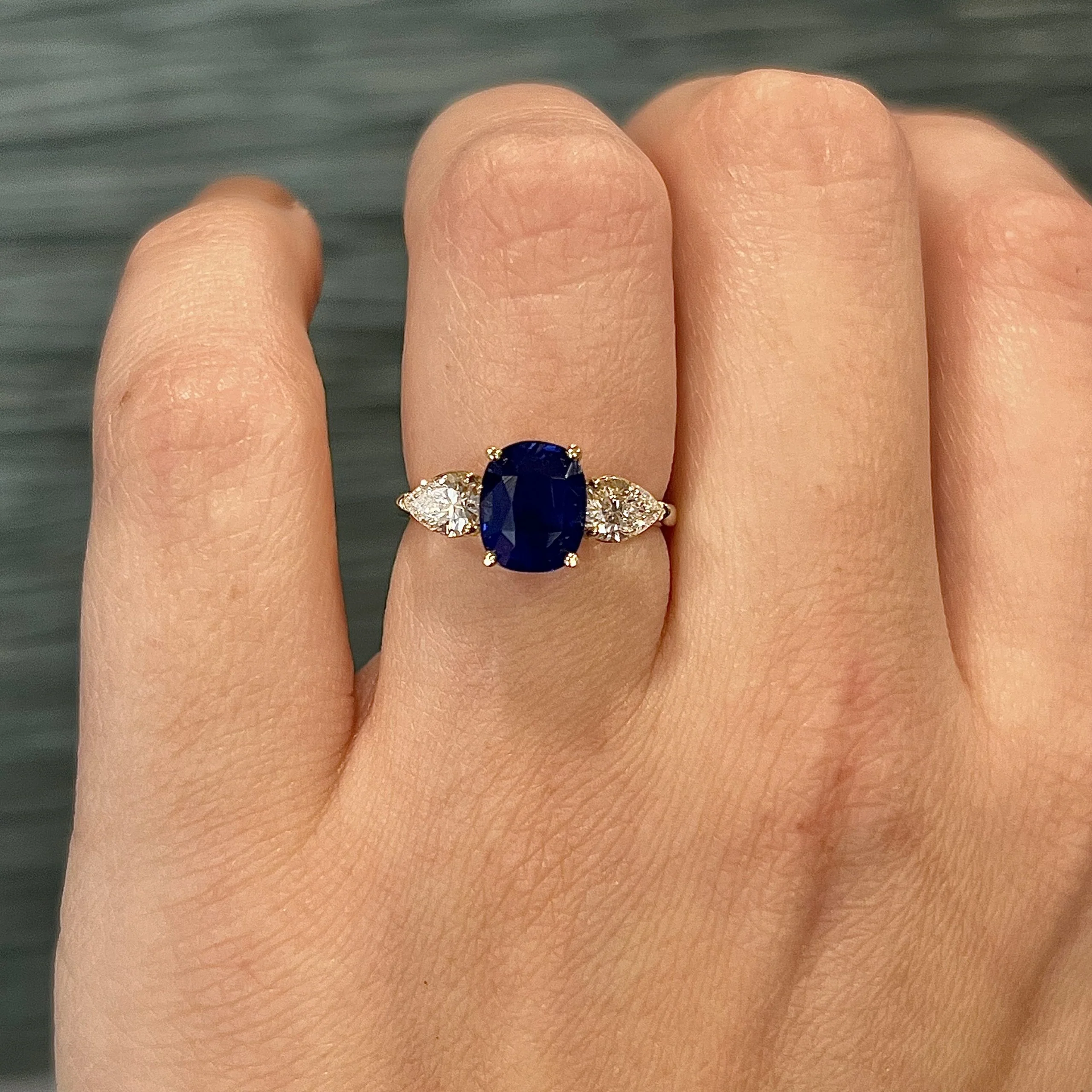 Sapphire & Pear Cut Diamond Engagement Ring in 14k Gold - Image 6