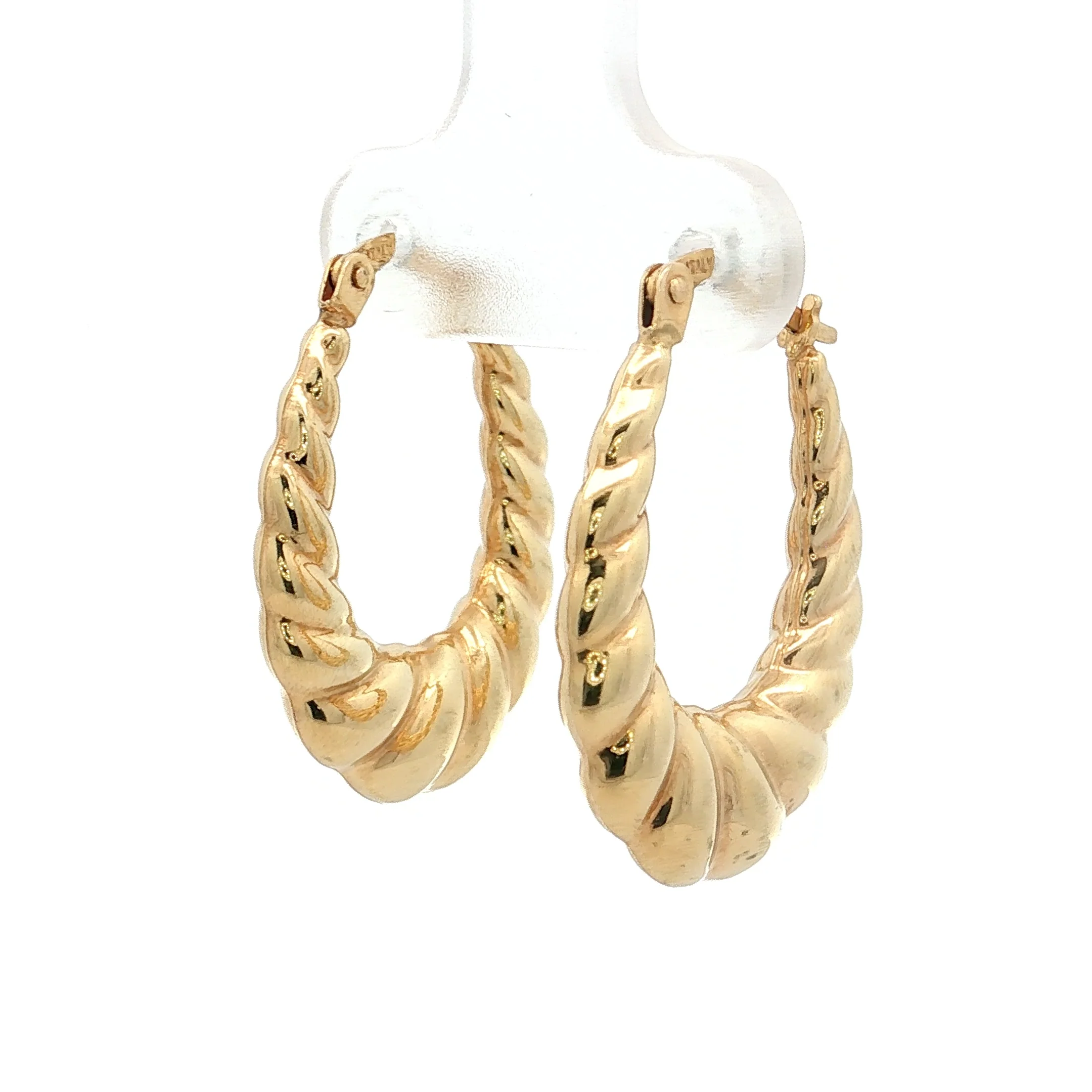 Scalloped Edge Textured Hoop Earrings 14k Yellow Gold - Image 2
