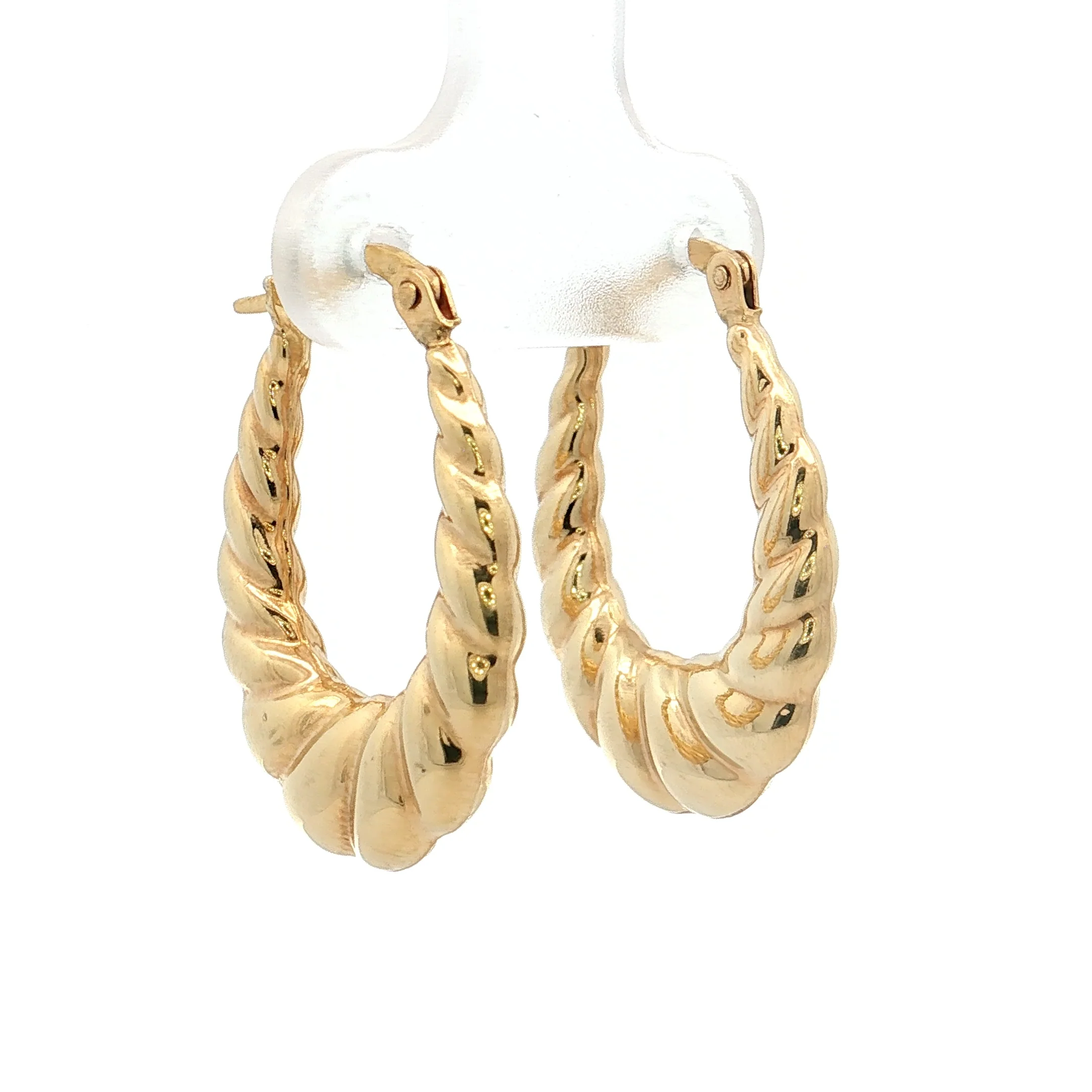 Scalloped Edge Textured Hoop Earrings 14k Yellow Gold - Image 3