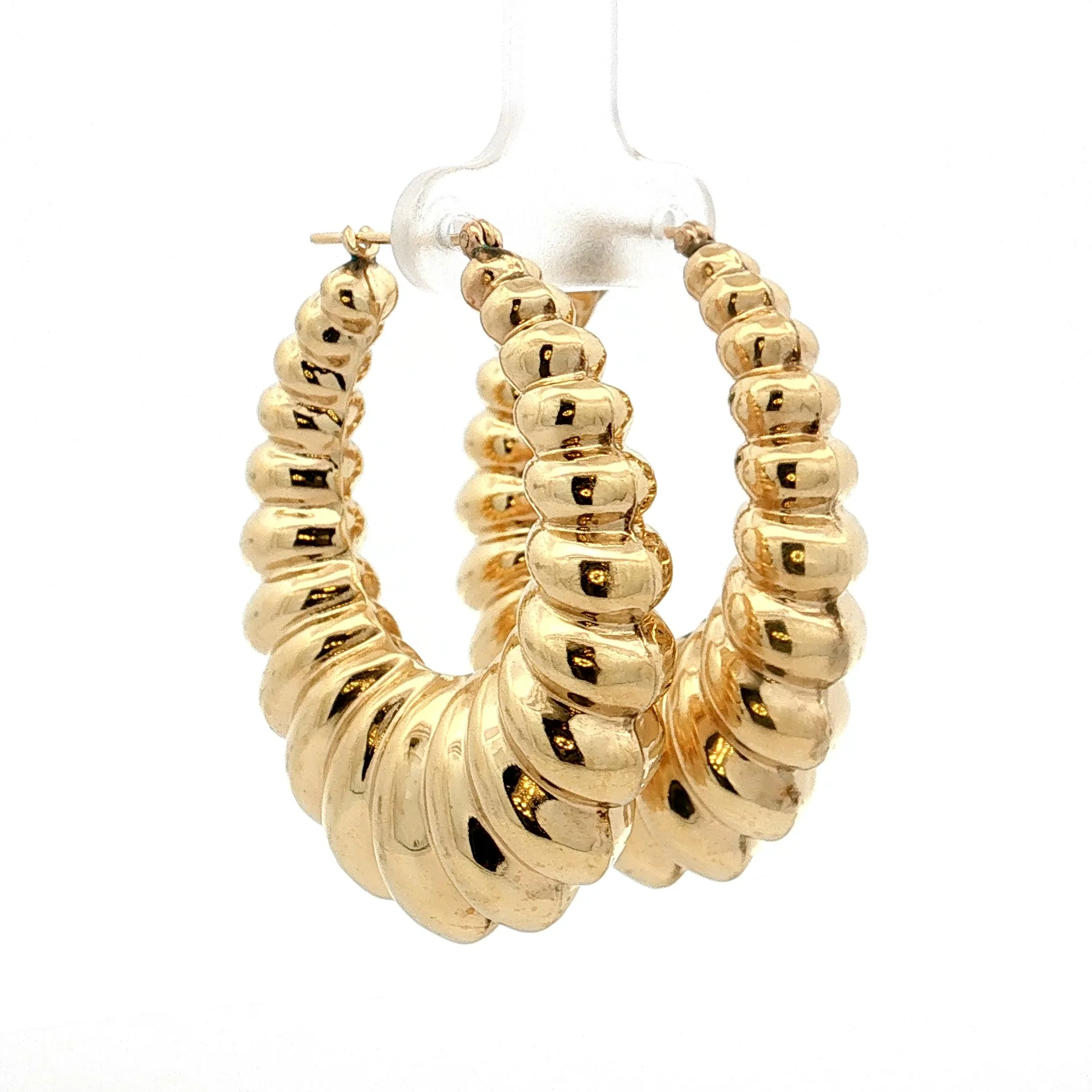 Scalloped Hoop Earrings 14k Yellow Gold - Image 3