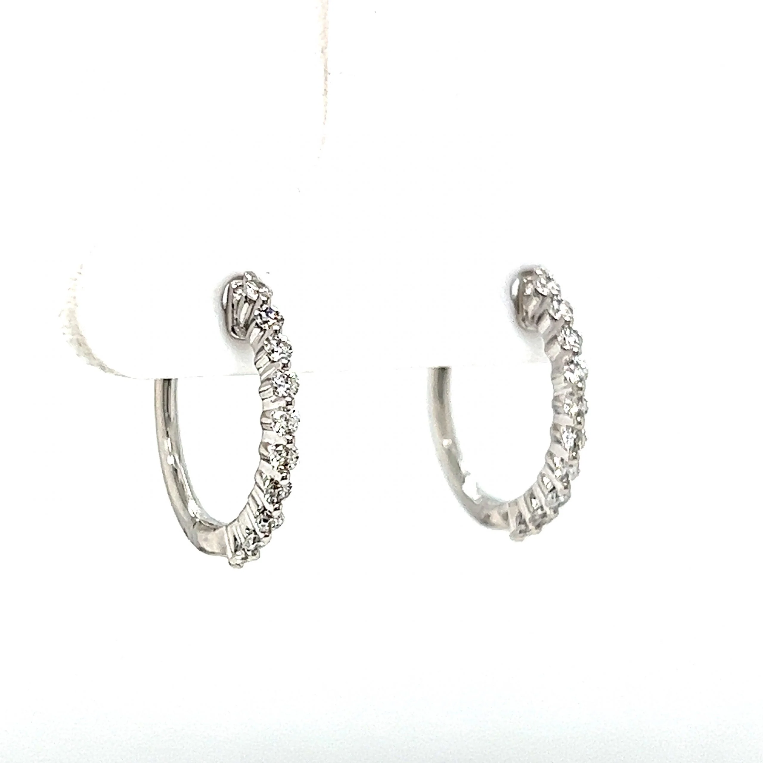 Shared Prong Diamond Hoop Earrings in 14k White Gold - Image 3