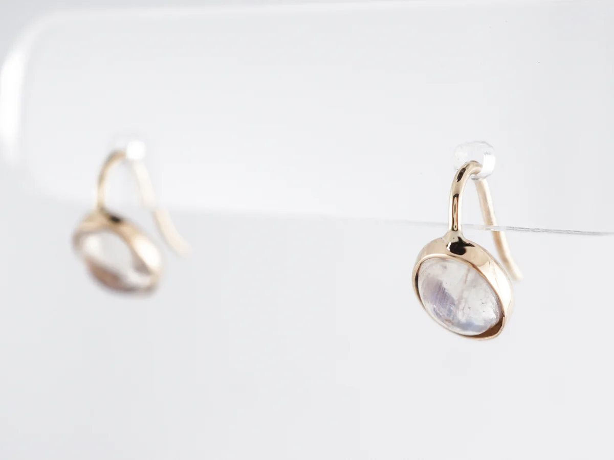 Simple Cabochon Moonstone Earrings in 14k Yellow Gold - Image 2