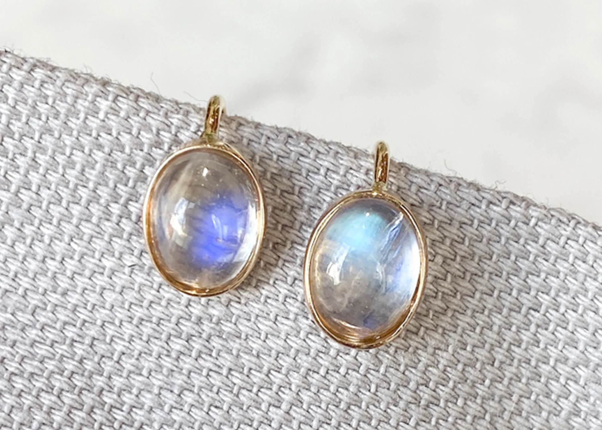 Simple Cabochon Moonstone Earrings in 14k Yellow Gold - Image 6