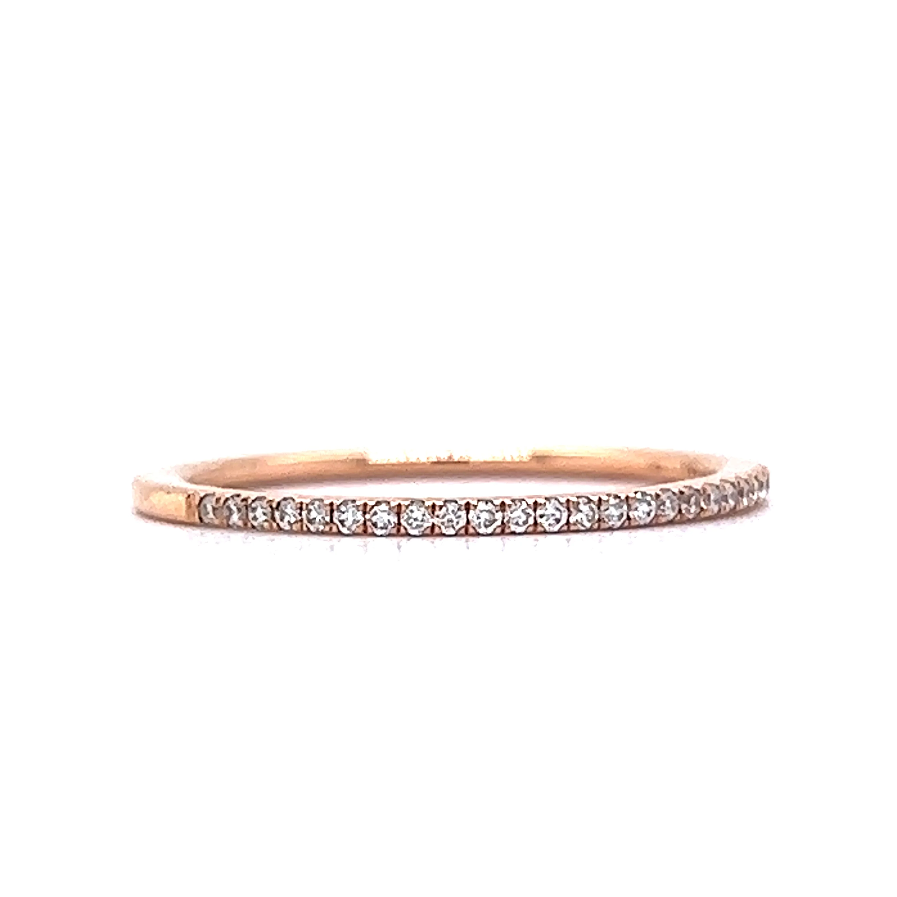 Simple Thin Diamond Wedding Band in 14k Rose Gold - Image 3