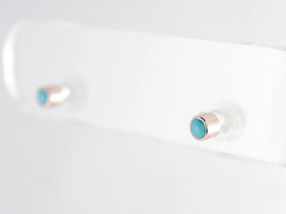 Simple Turquoise Stud Earrings in 14k Rose Gold - Image 2