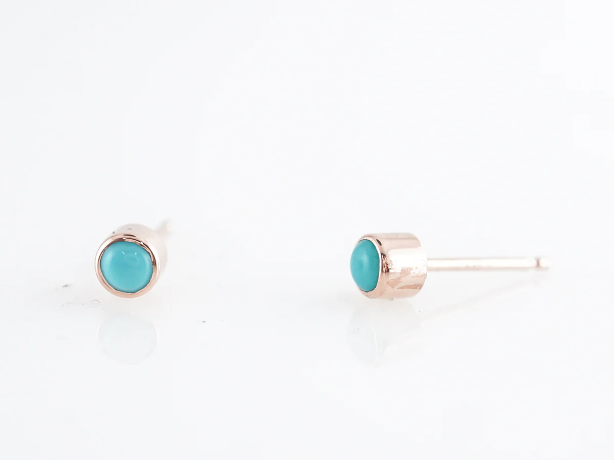 Simple Turquoise Stud Earrings in 14k Rose Gold - Image 3