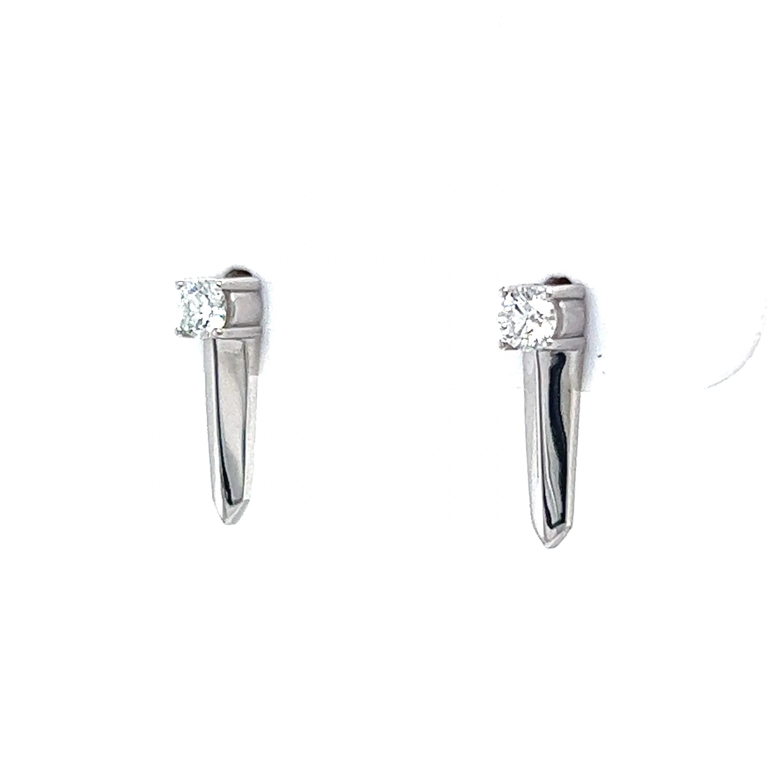 Single Diamond Spike Stud Earrings in 14k White Gold - Image 2