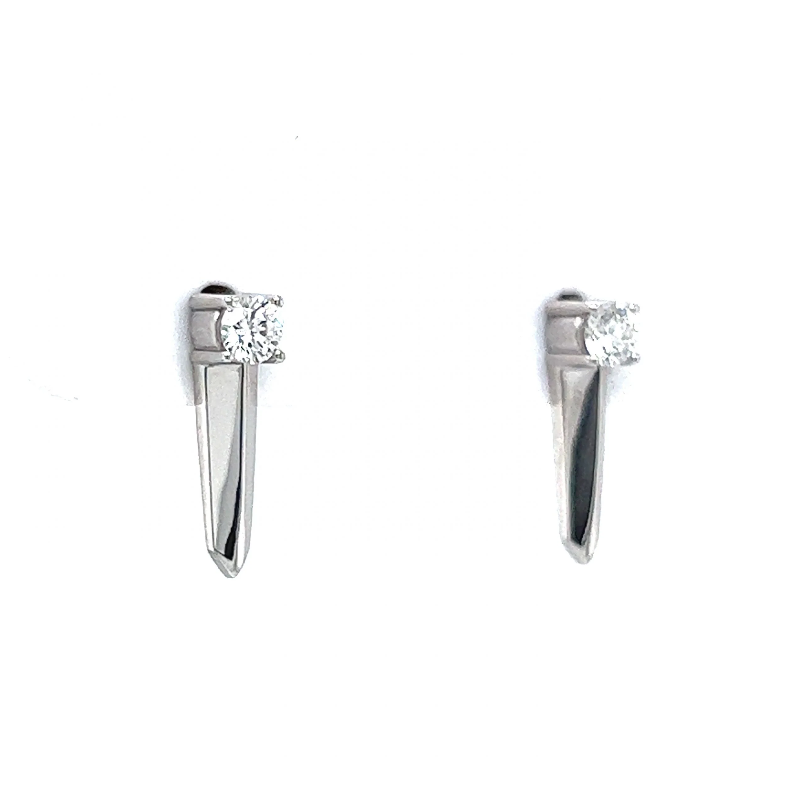 Single Diamond Spike Stud Earrings in 14k White Gold - Image 3
