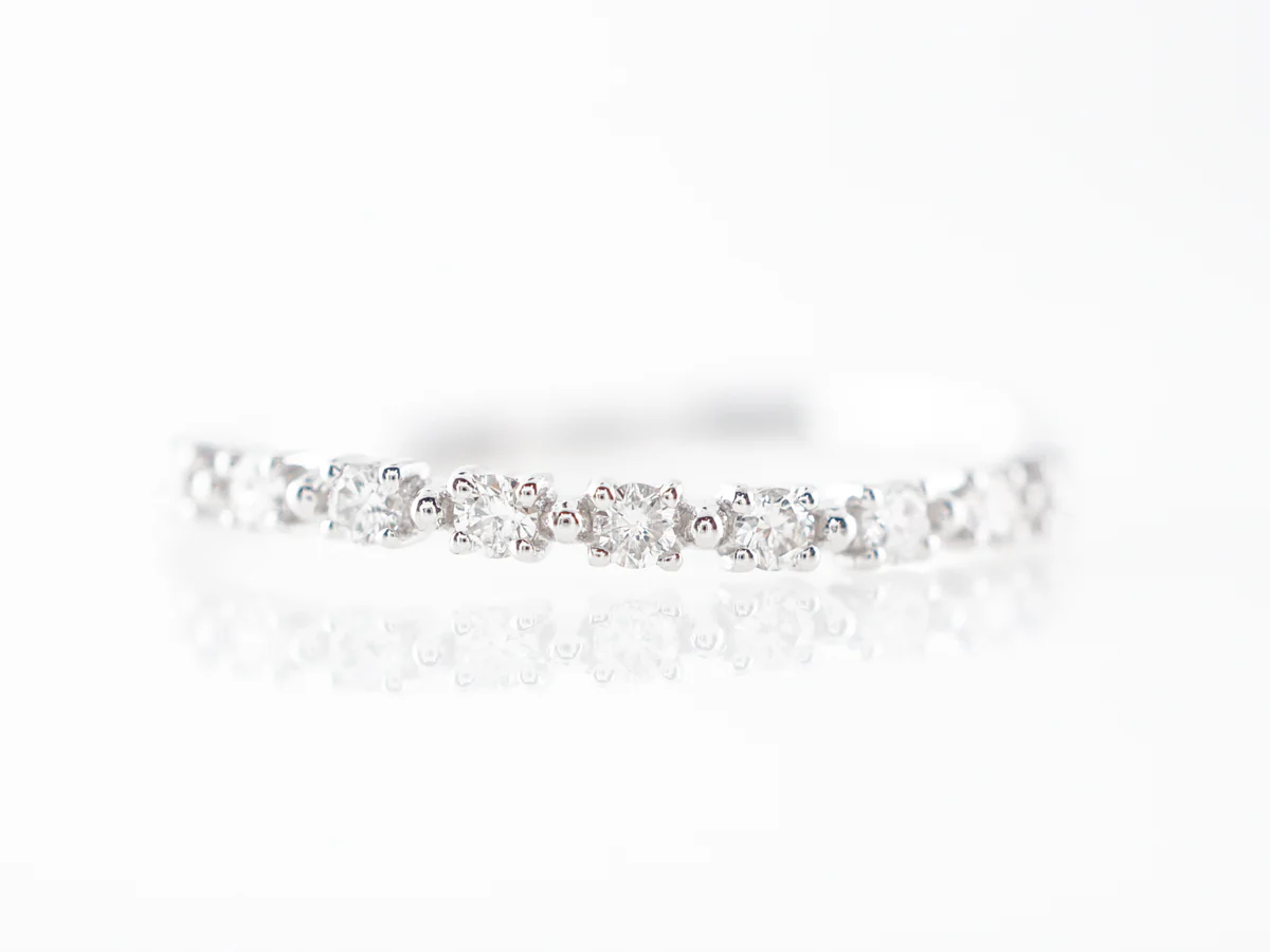 Slightly Curved Wedding Band w/ Diamonds in White Gold