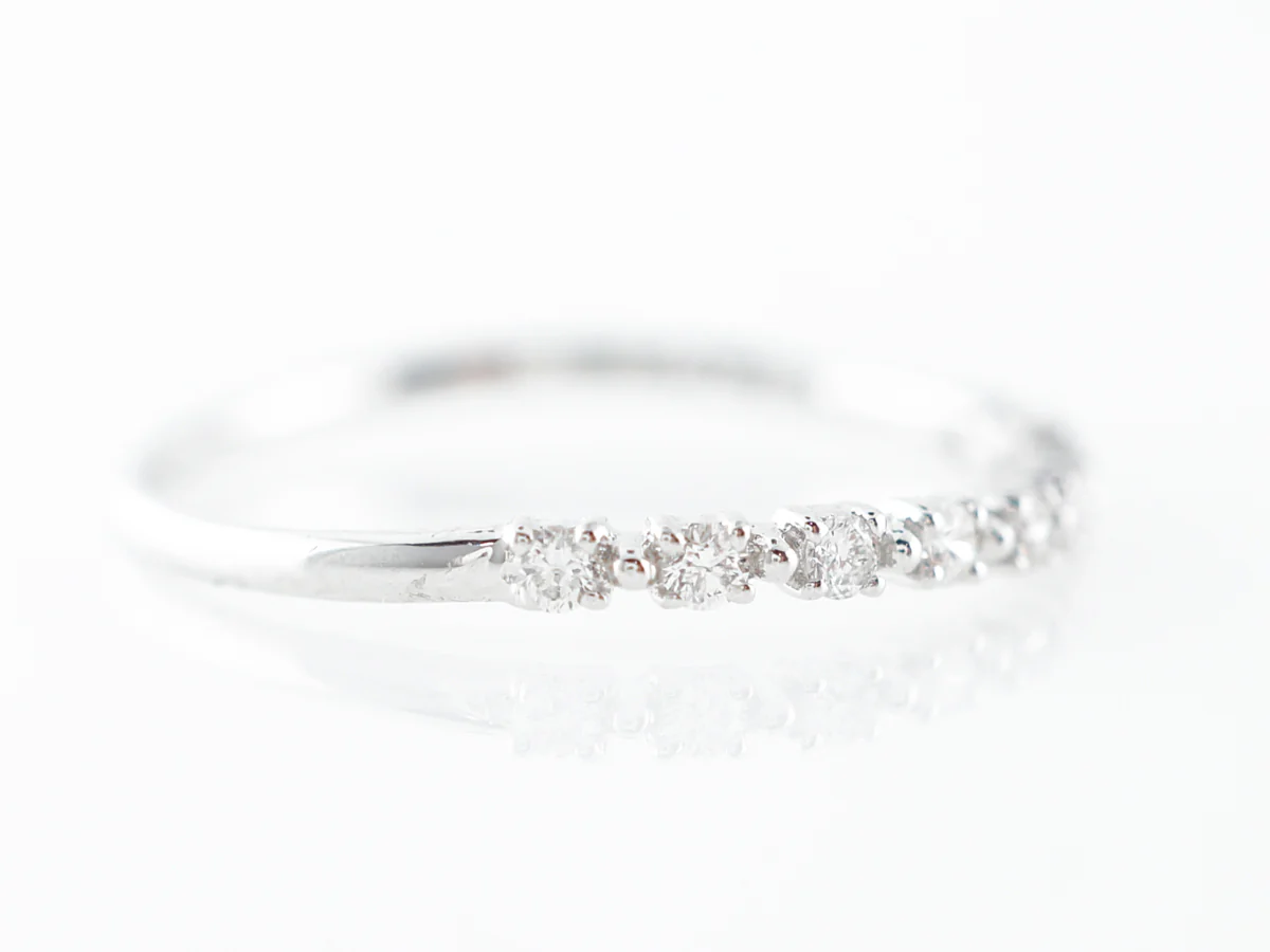 Slightly Curved Wedding Band w/ Diamonds in White Gold - Image 3