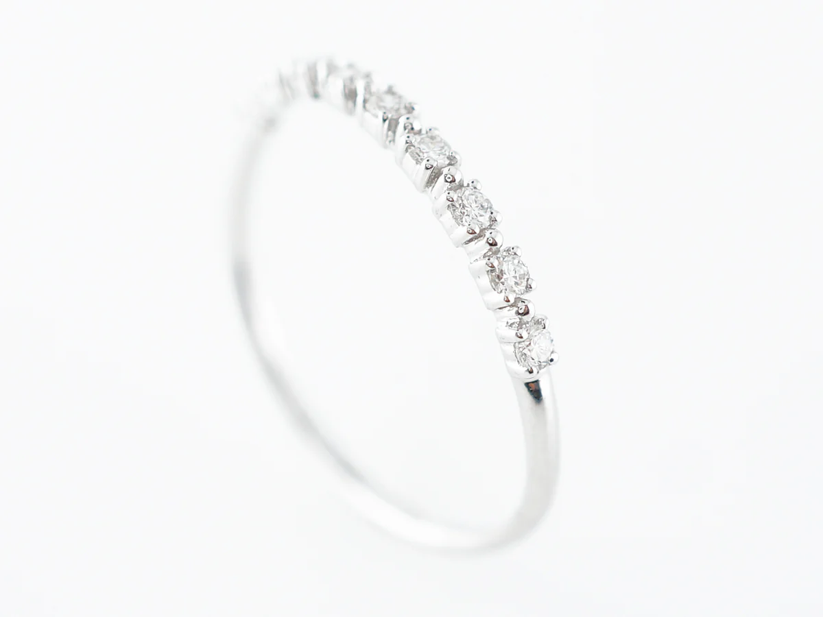 Slightly Curved Wedding Band w/ Diamonds in White Gold - Image 4