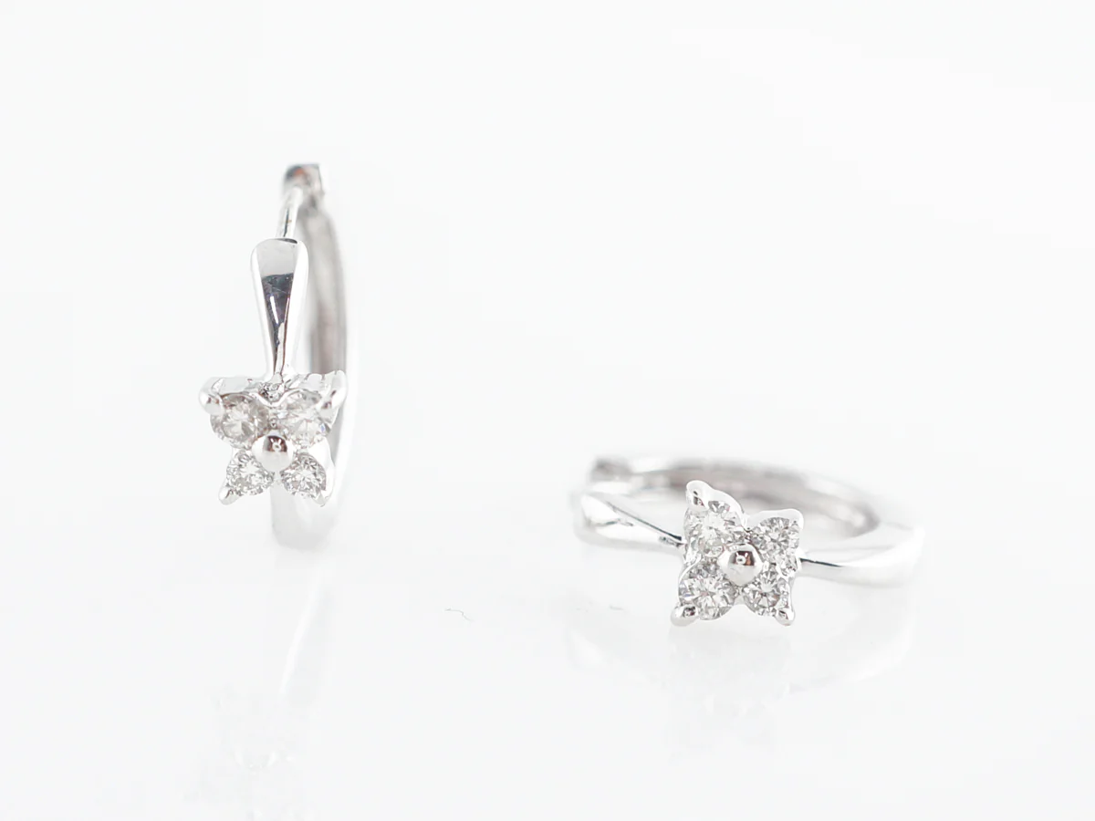Small Diamond Cluster Hoop Earrings in 14k White Gold - Image 4
