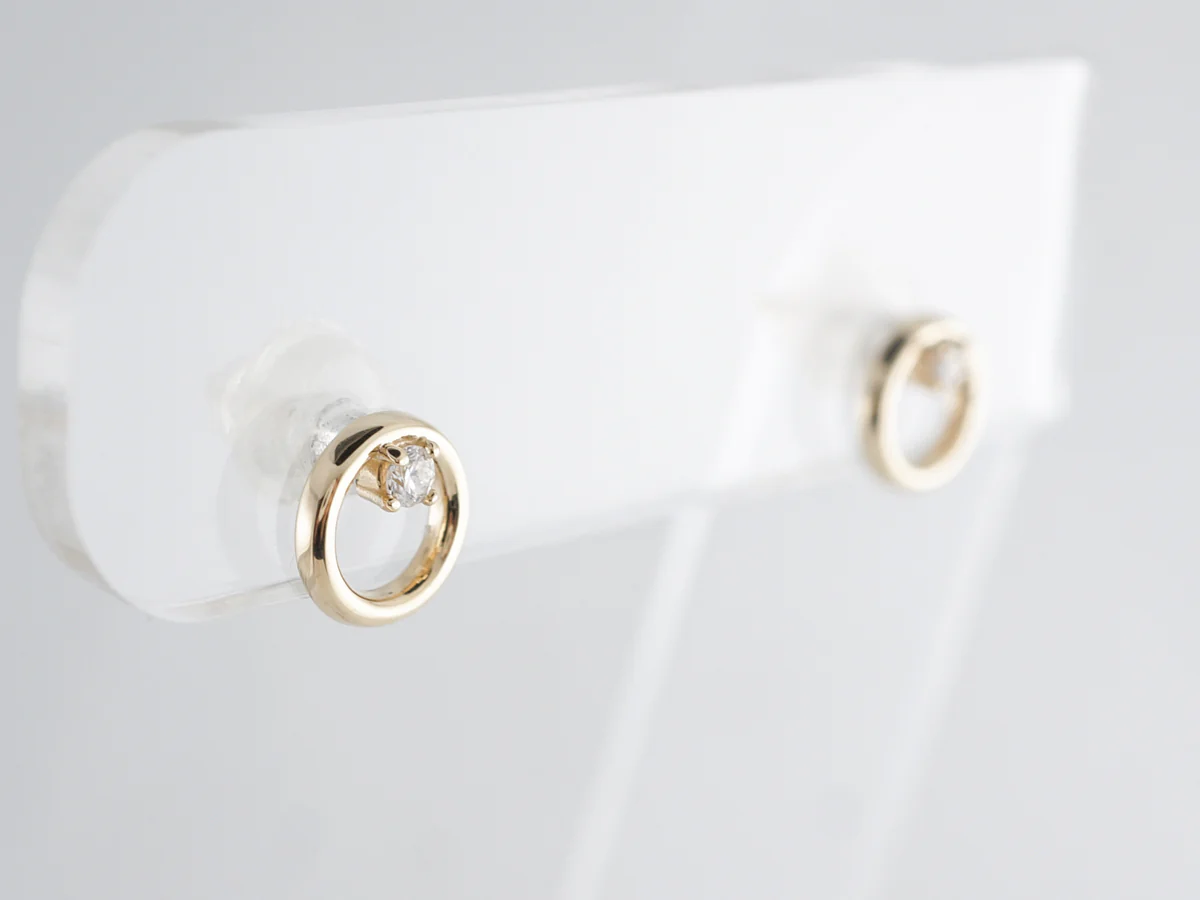 Small Diamond Stud Earrings 14K Yellow Gold - Image 2