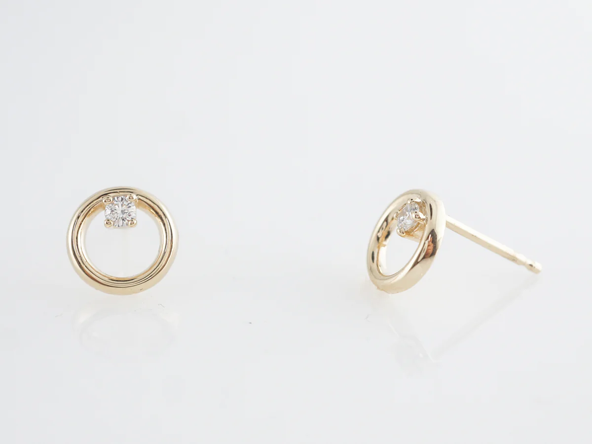 Small Diamond Stud Earrings 14K Yellow Gold - Image 3