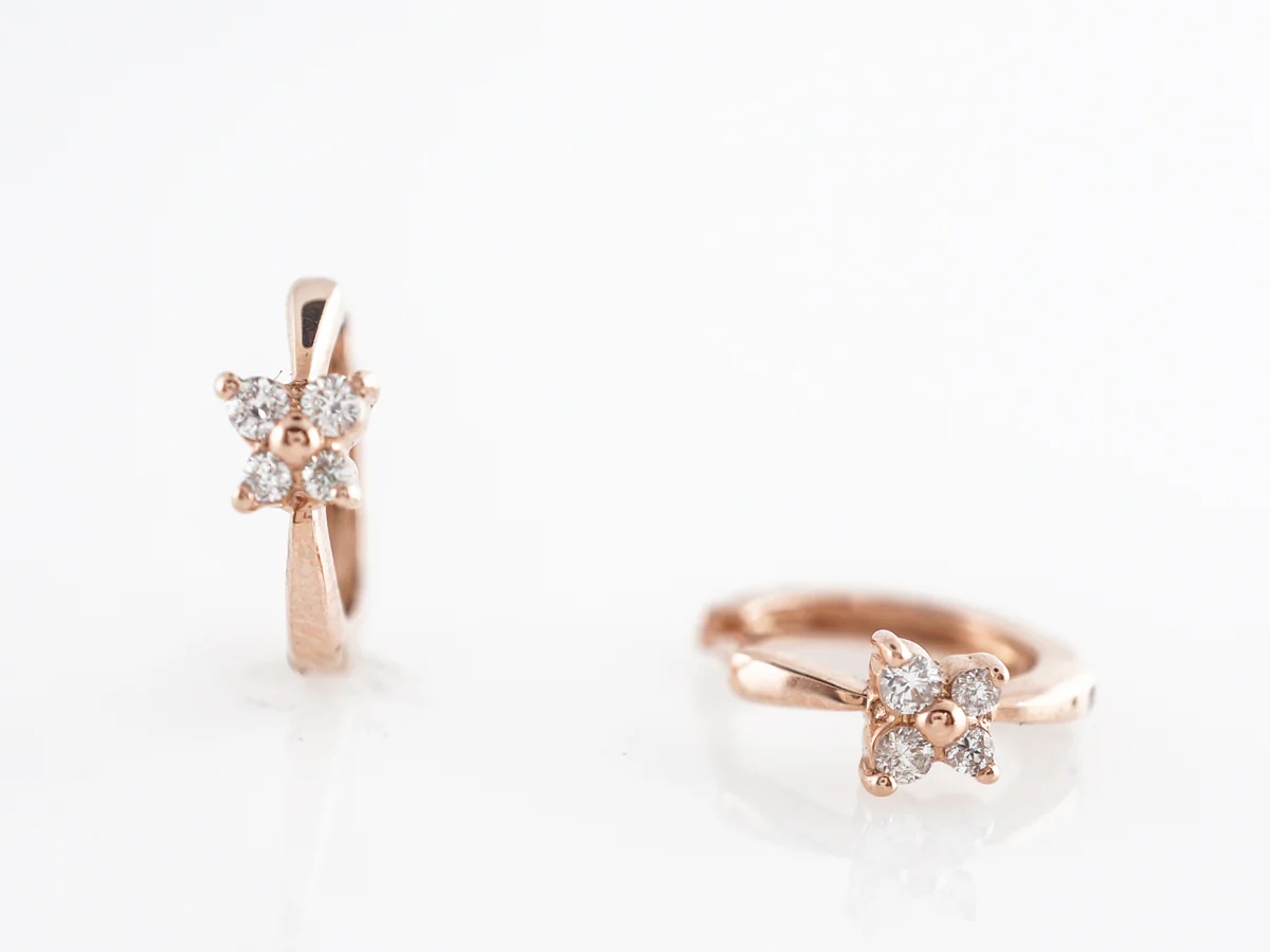 Small Hoop Diamond Earrings in 14k Rose Gold - Image 2