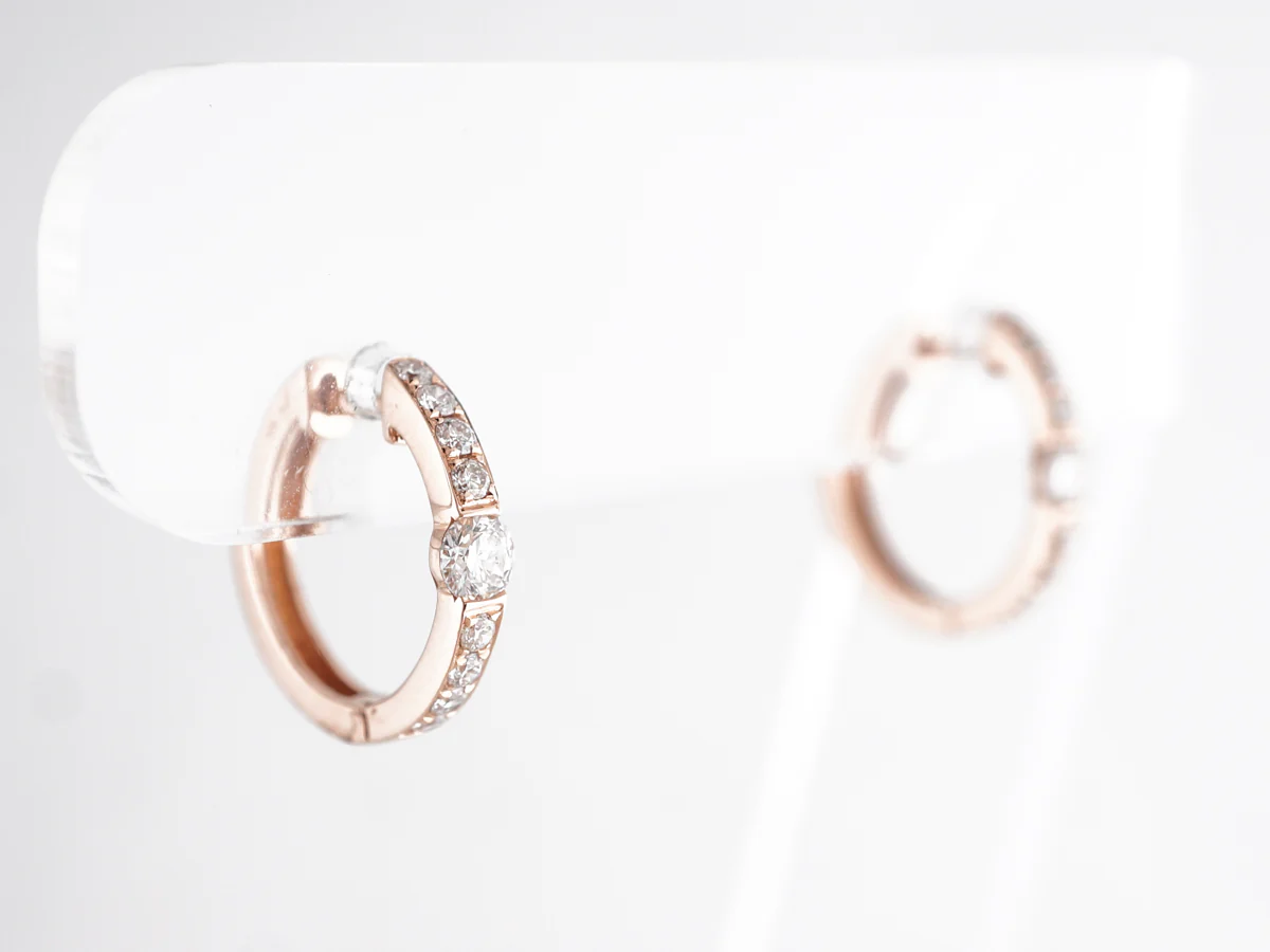 Small Hoop Earrings w/ Diamonds in 14k Rose Gold - Image 5