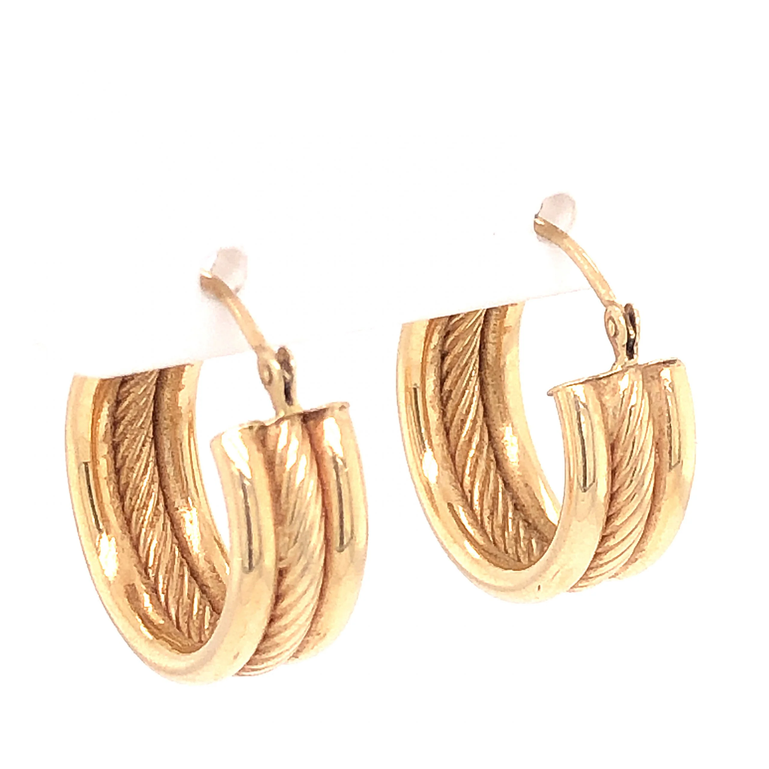 Small Textured Hoop Earrings in 14k Yellow Gold - Image 3